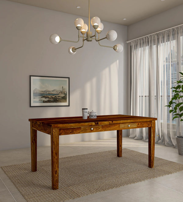 Oslo Solid Wood 6 Seater Dining Table In Rustic Teak Finish By Rajwada