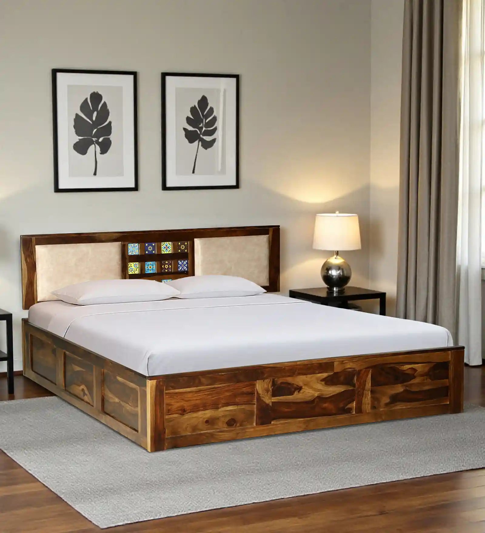 Anamika Solid Wood King Size Bed With Hydraulic Storage