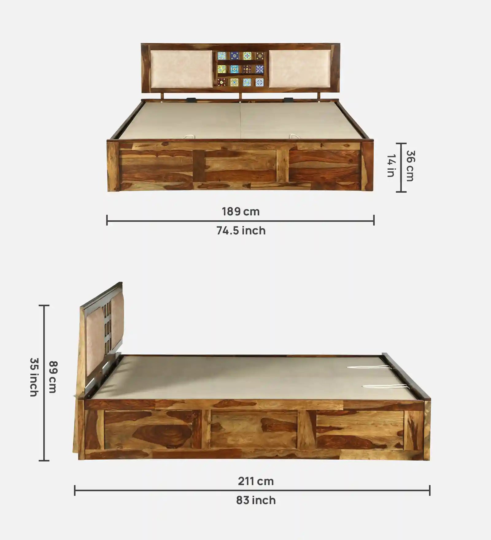 Anamika Solid Wood King Size Bed With Hydraulic Storage