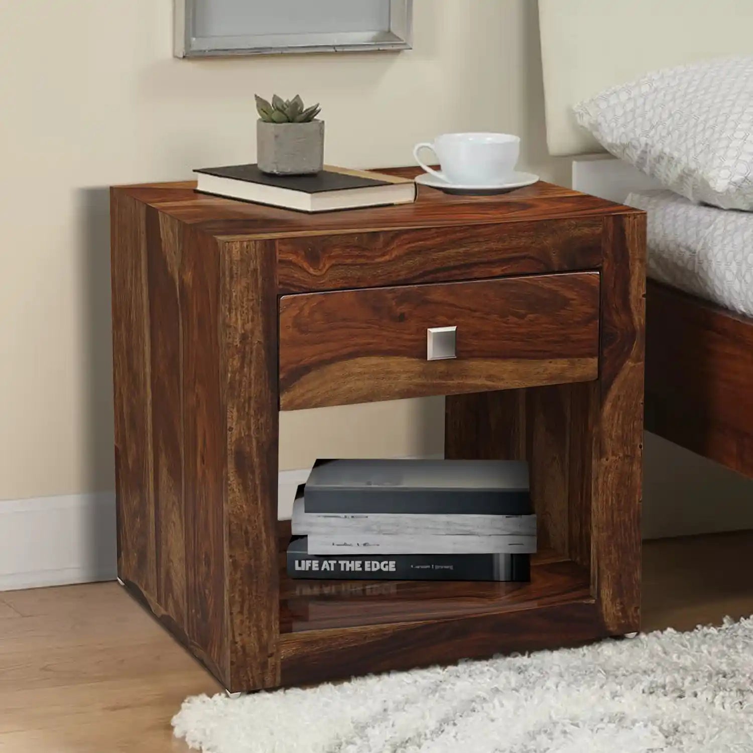 Krish solid wood bedside table premium sheesham nightstand India