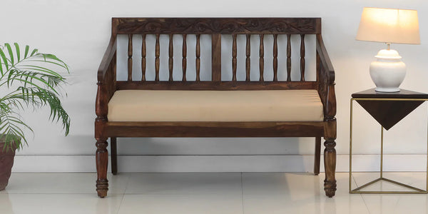 Macelina Solid Wood 2 Seater Sofa In Provincial Teak Finish By Rajwada
