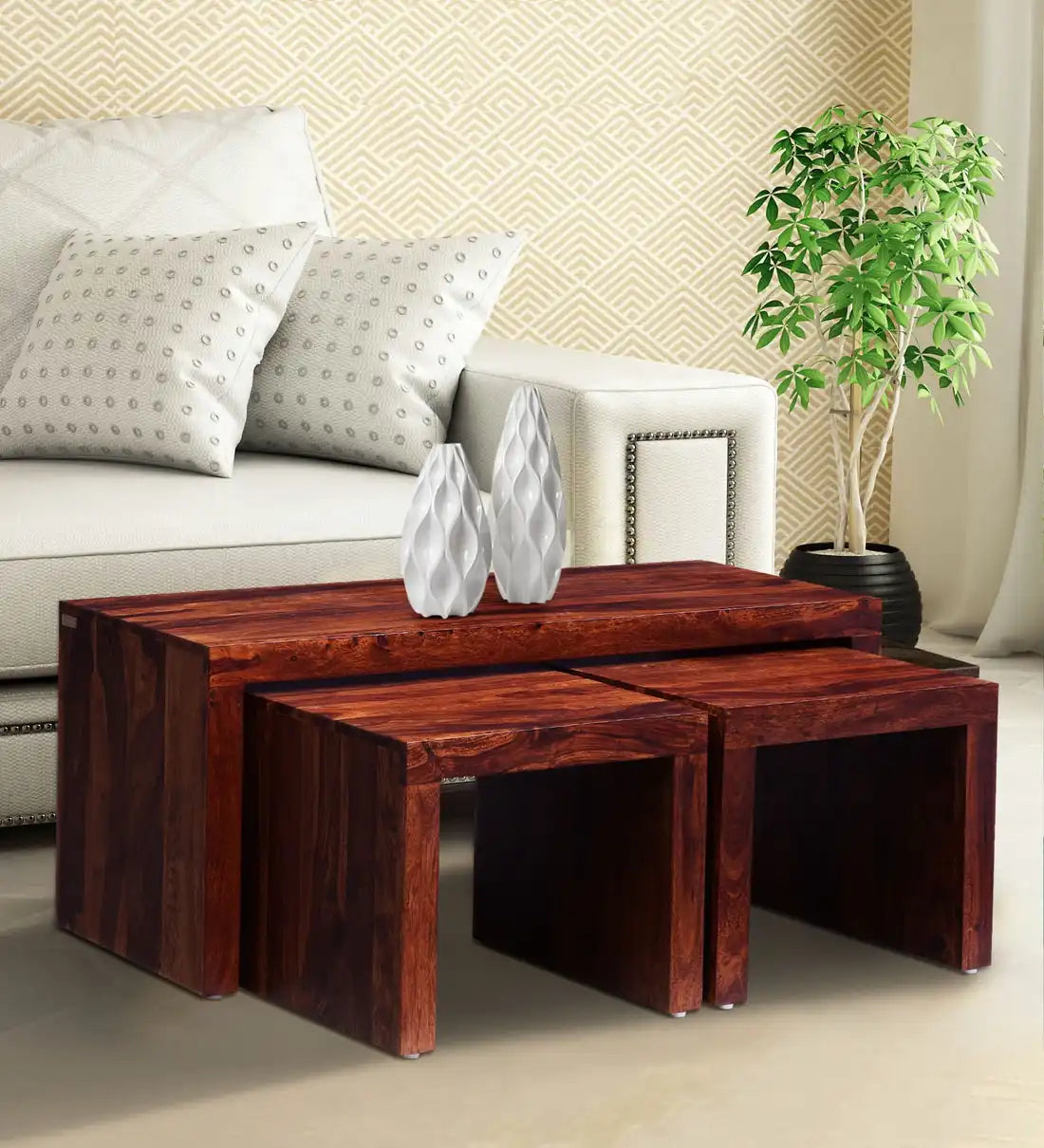 Luxury Acro wooden coffee table set solid sheesham home furniture design