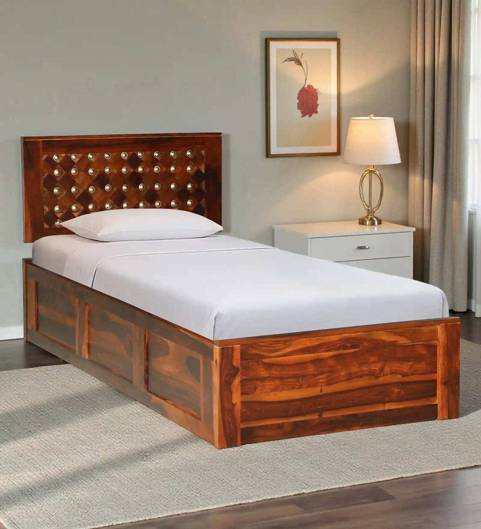 Bakhra Sheesham Wood Single Bed With Storage