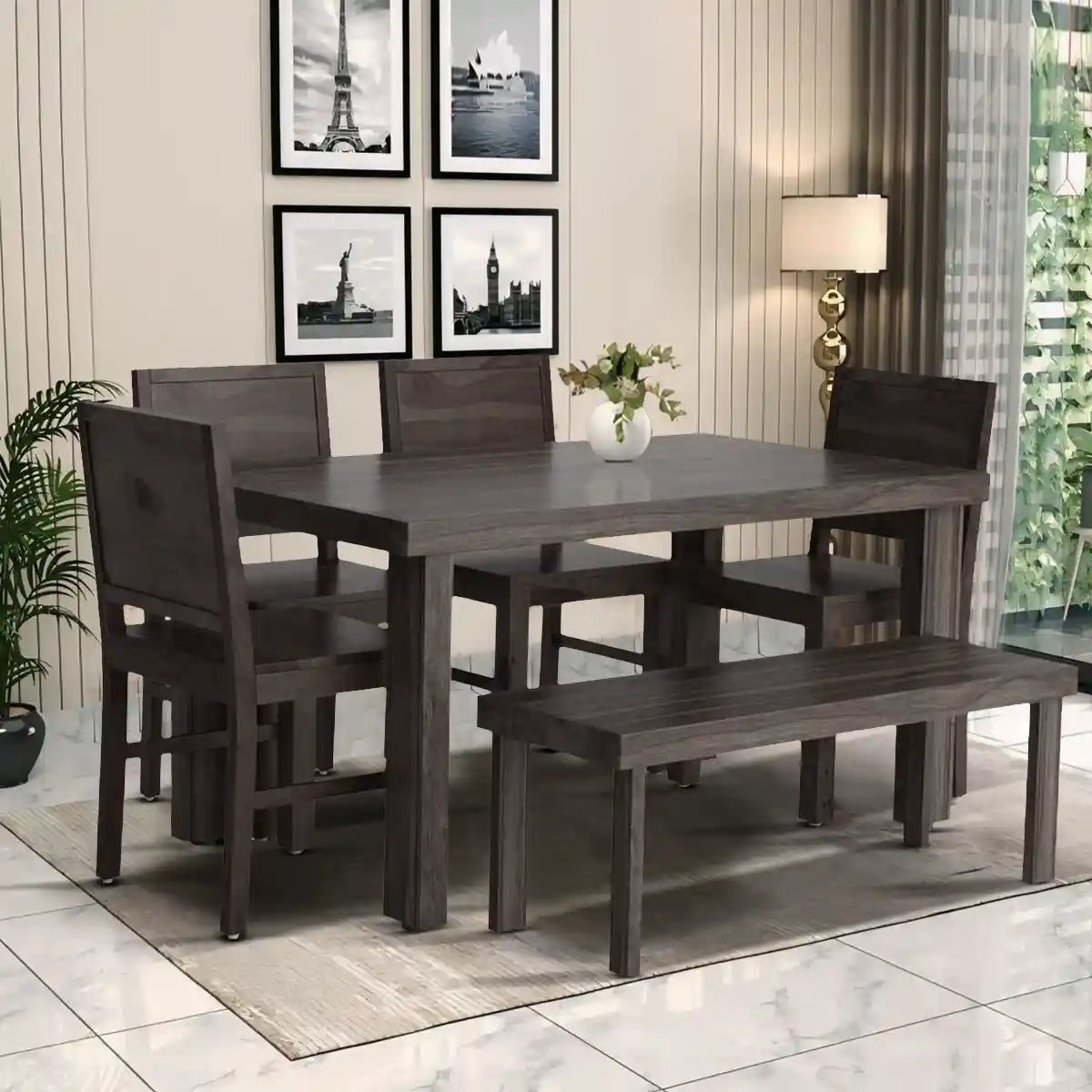Luxury solid wood dining table set six seater with premium sheesham wood design