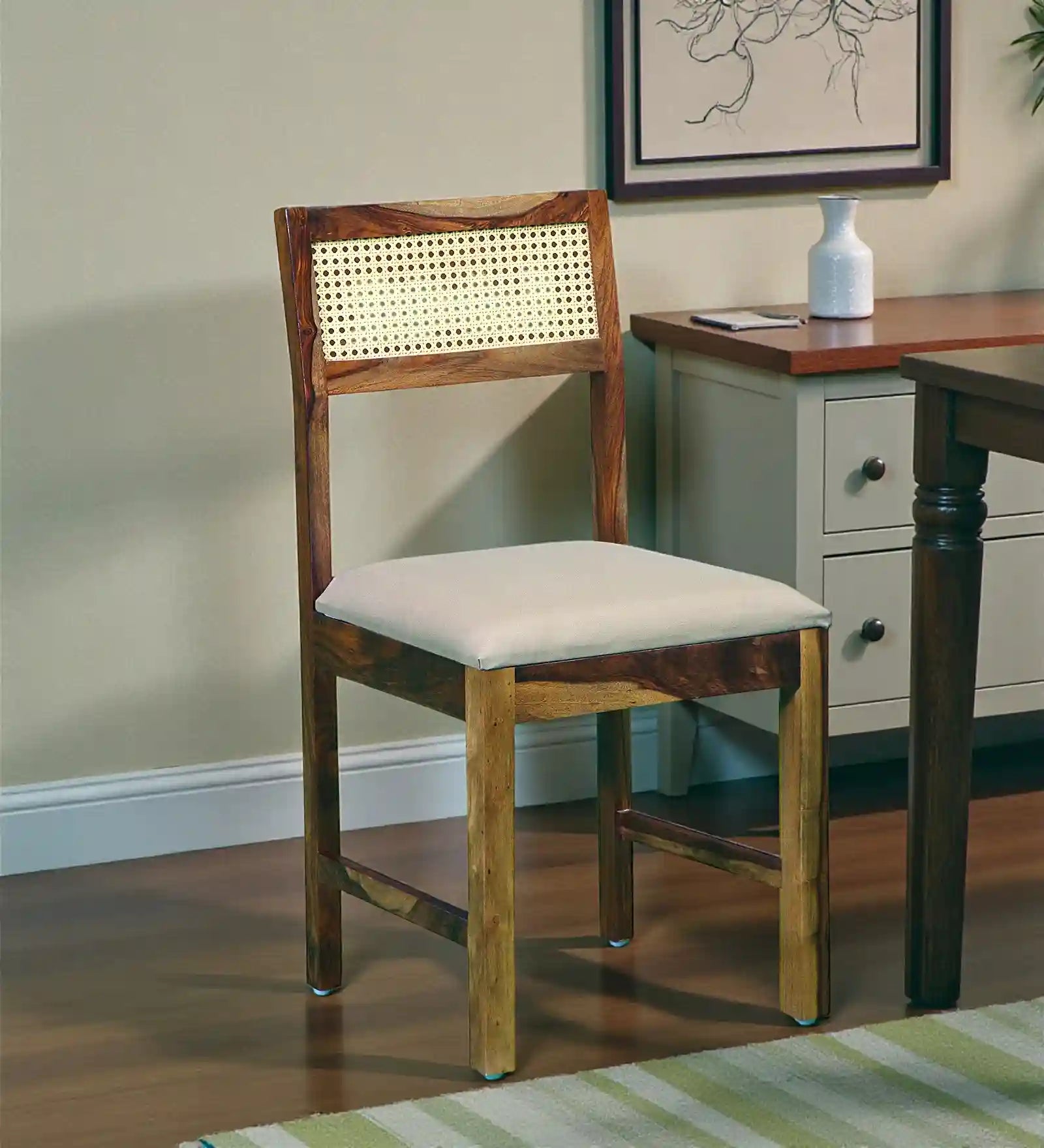 Rattan Sheesham Wood Dining Chairs (Set Of 2)