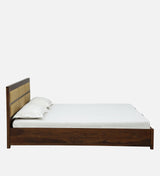 Evelyl Solid Wood Upholstered Bed With Hydraulic Storage In Provincial Teak Finish By Rajwada