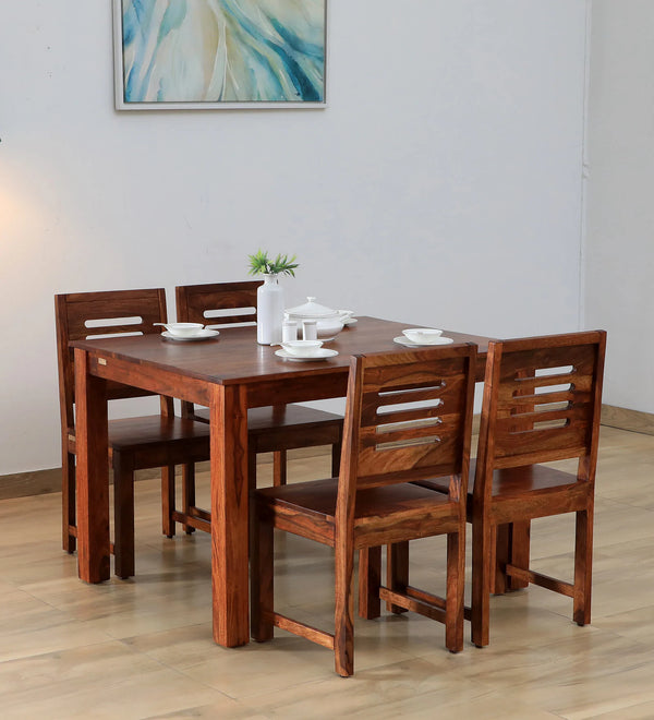 Saho Solid Wood 4 Seater Dining Set In Classic Honey Finish By Rajwada
