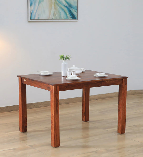 Saho Solid Wood 4 Seater Dining Table In Classic Honey Finish By Rajwada
