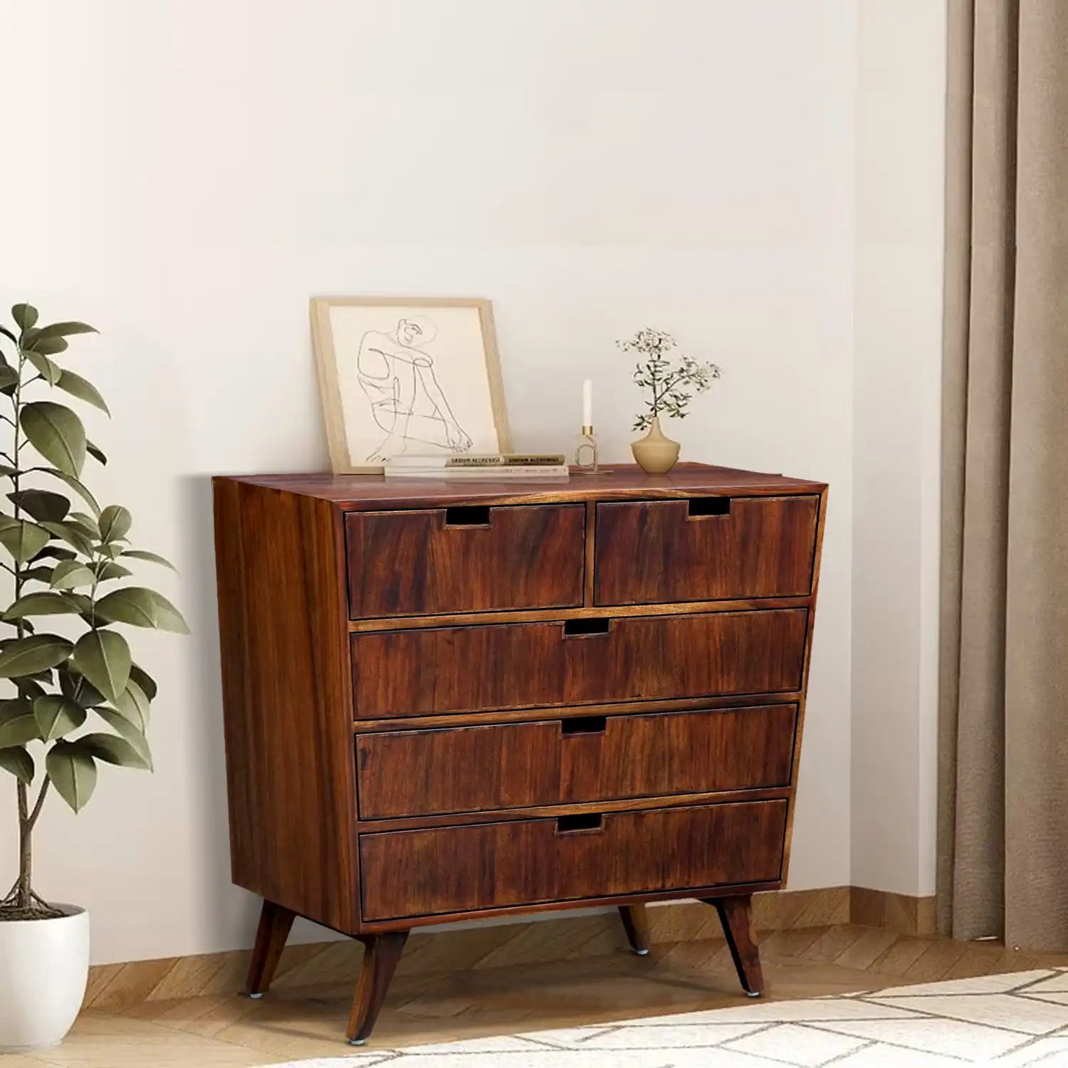 Mario bedroom storage drawer unit in solid sheesham wood furniture India