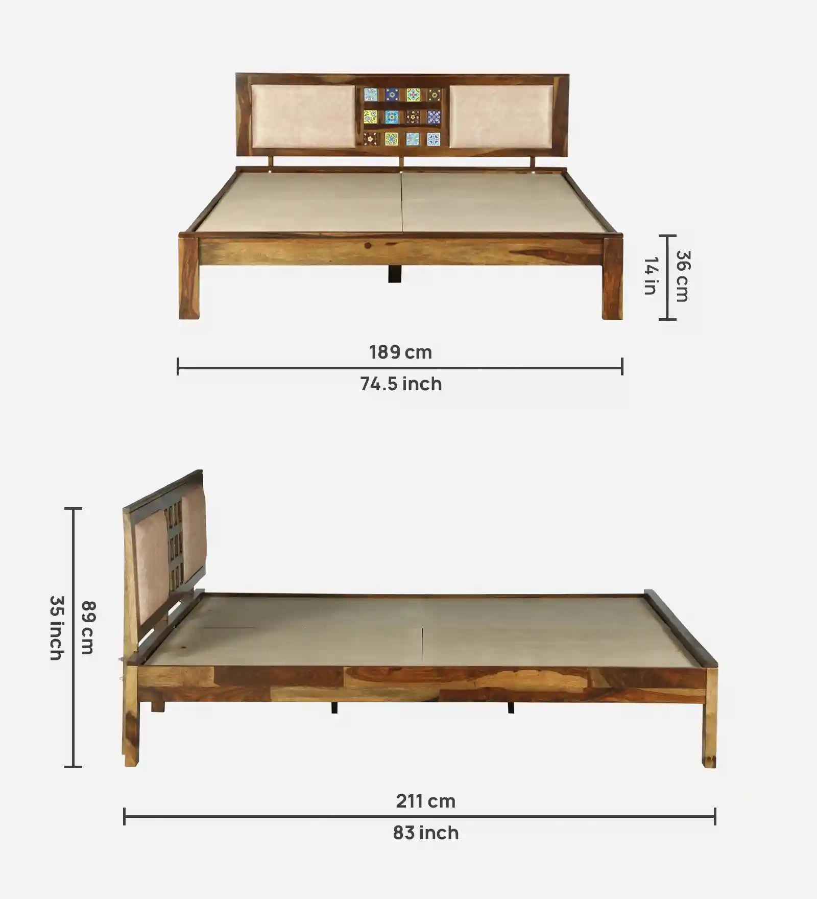 Anamika Sheesham Wood King Size Bed Without Storage