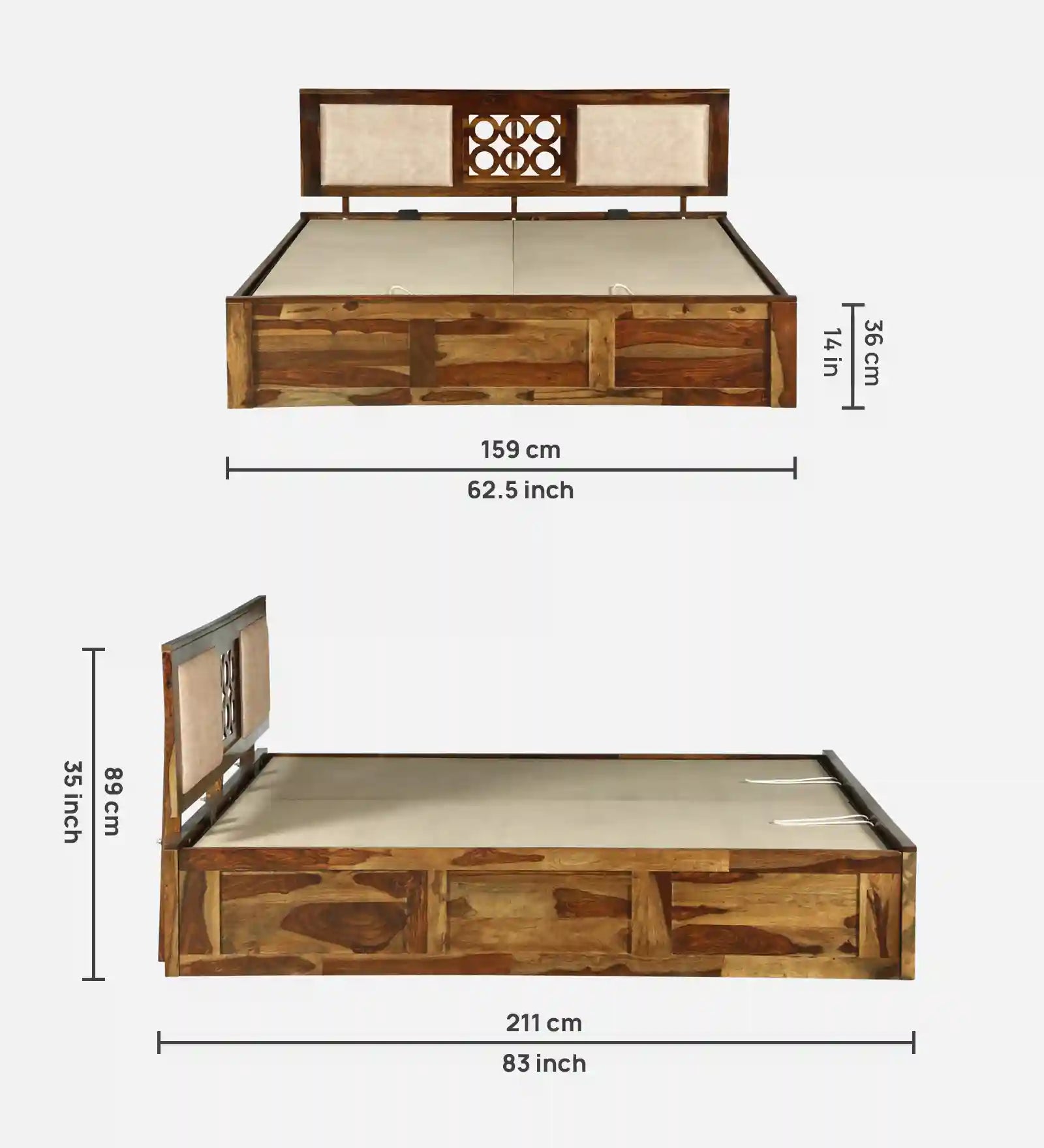 modern bedroom lifestyle with sheesham wood hydraulic storage bed india