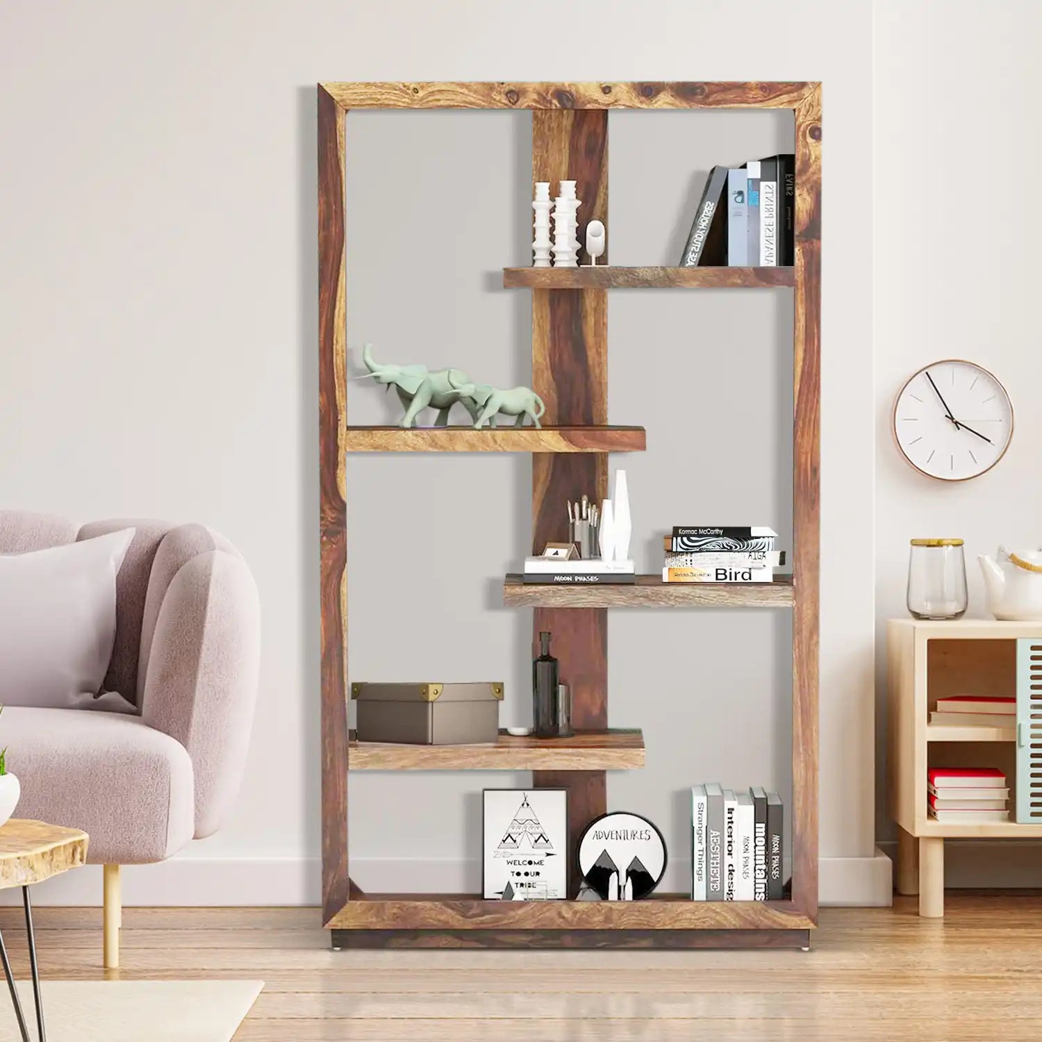 Modern home bookshelf unit sheesham solid wood storage furniture