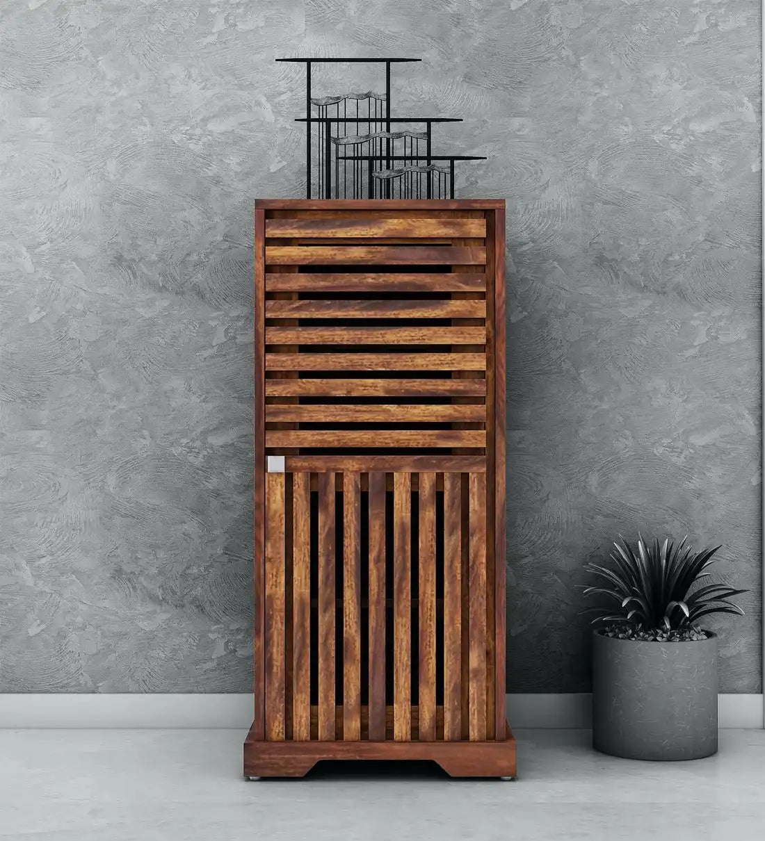 Modern Knoll wooden shoe organizer solid wood footwear storage unit design