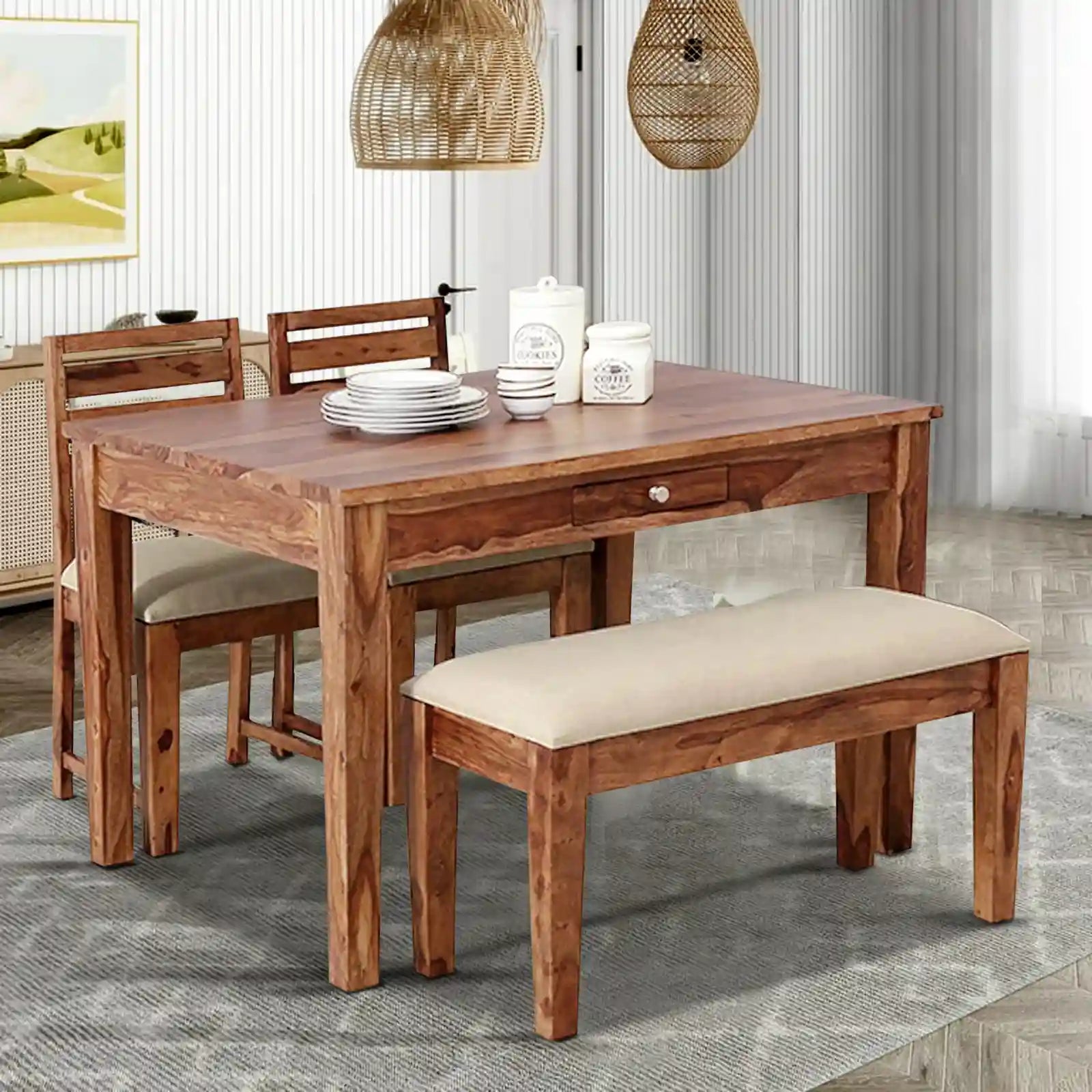 Modern luxury Oslo dining table set four seater for stylish Indian interiors
