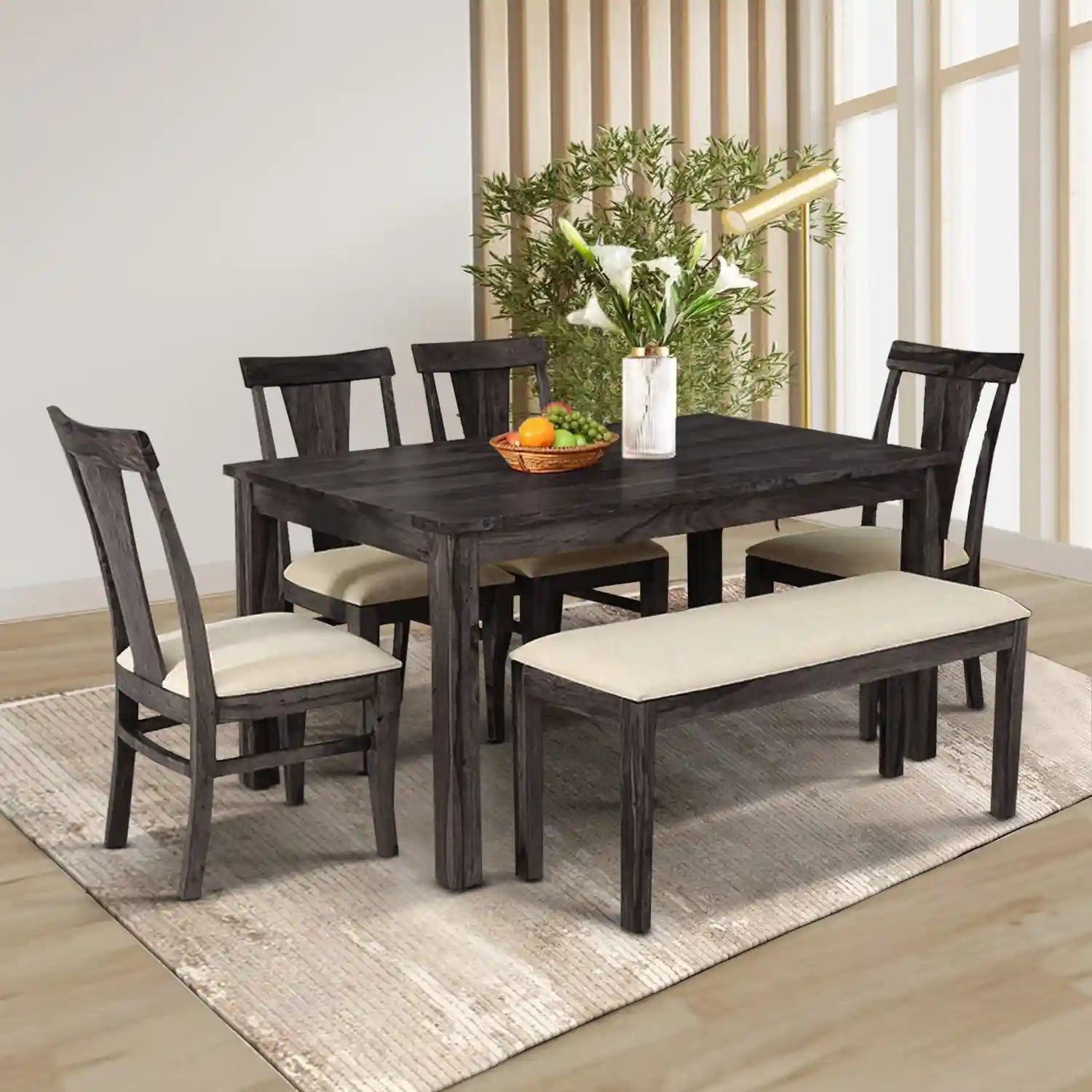 Modern Oslo solid sheesham wood six-seater dining set for stylish home interiors