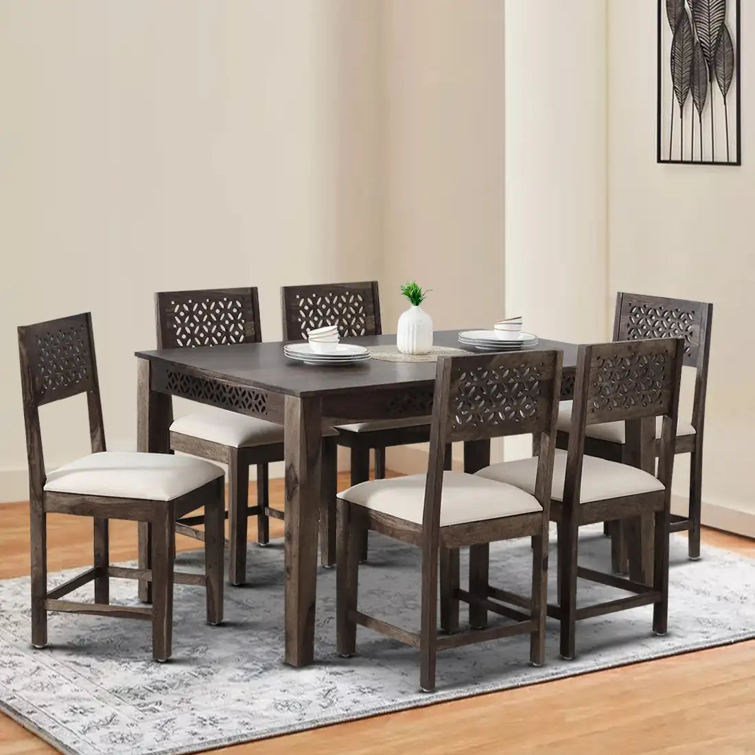 Modern Penza solid wood six-seater dining set for stylish home interiors