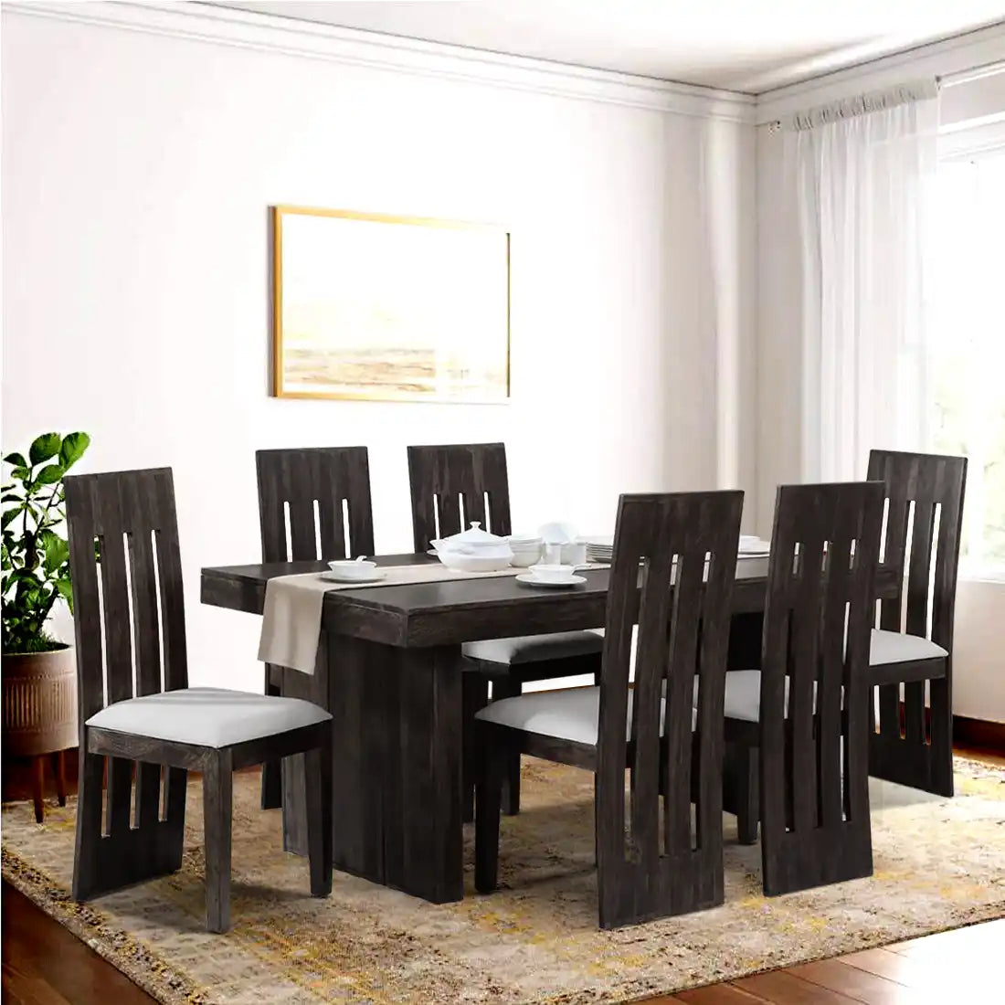 Modern Poster solid wood six-seater dining set for stylish home interiors