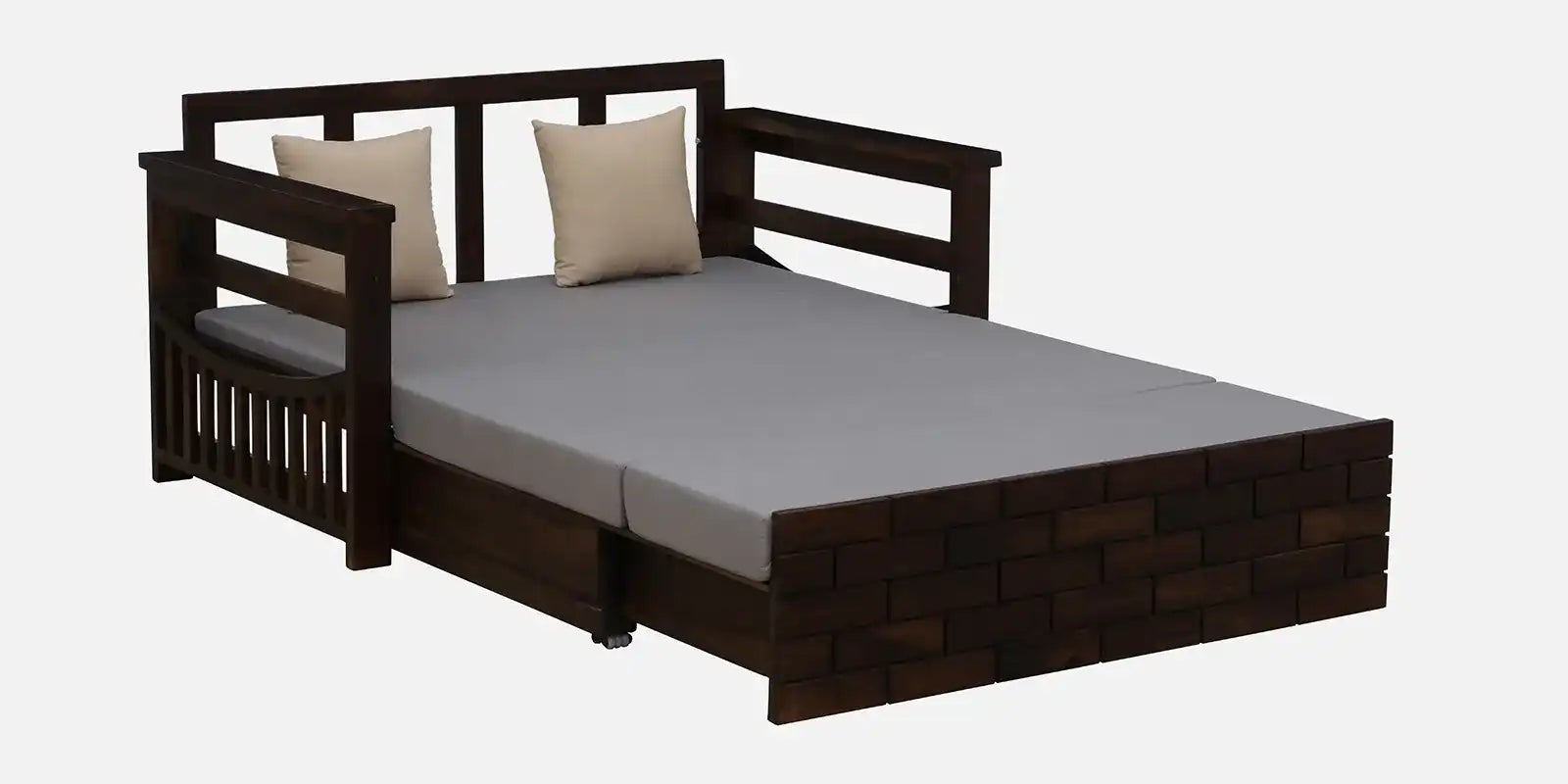 Modern Rudra wooden sofa bed convertible 2 seater living room design