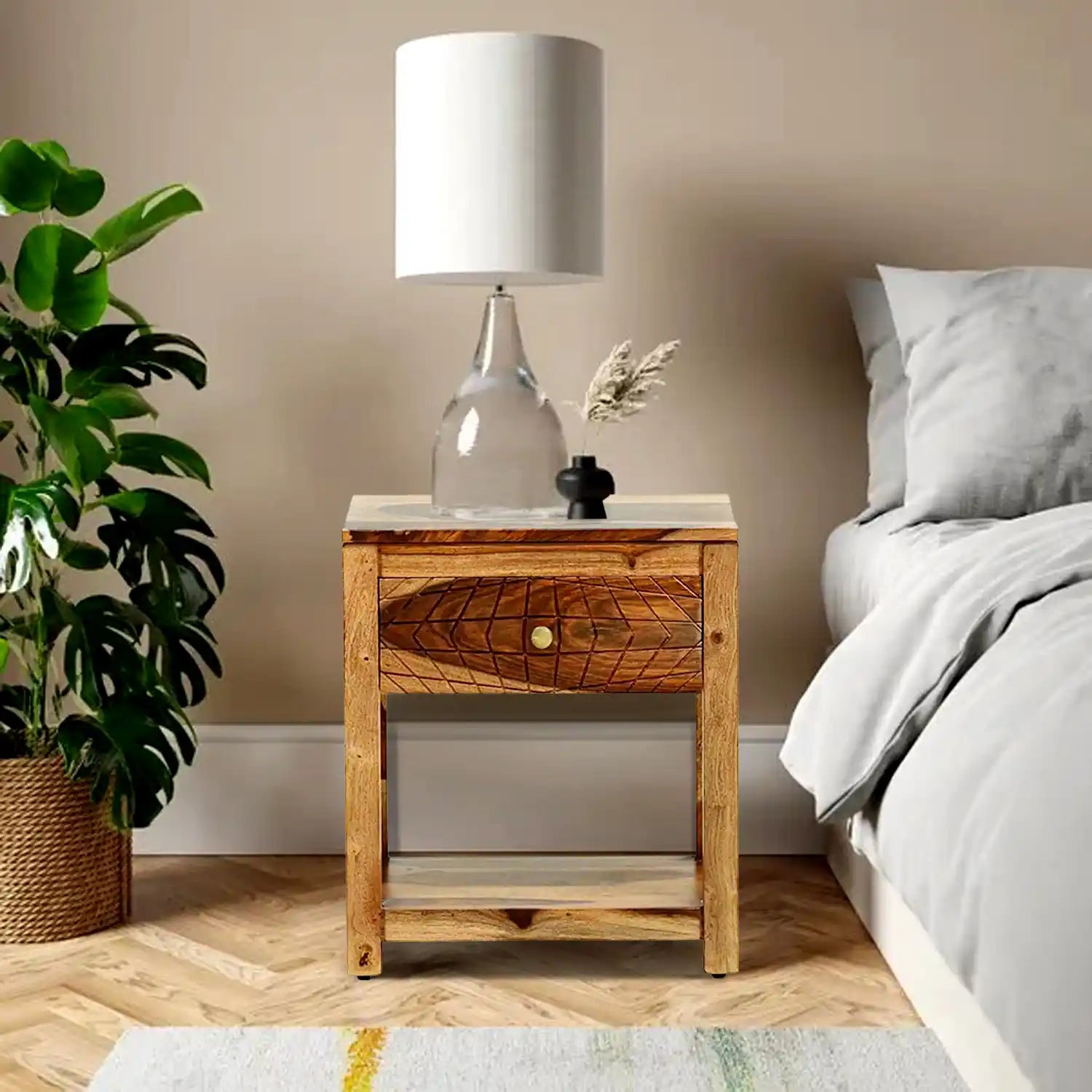 Modern sheesham bedside table Harmonia wooden nightstand India