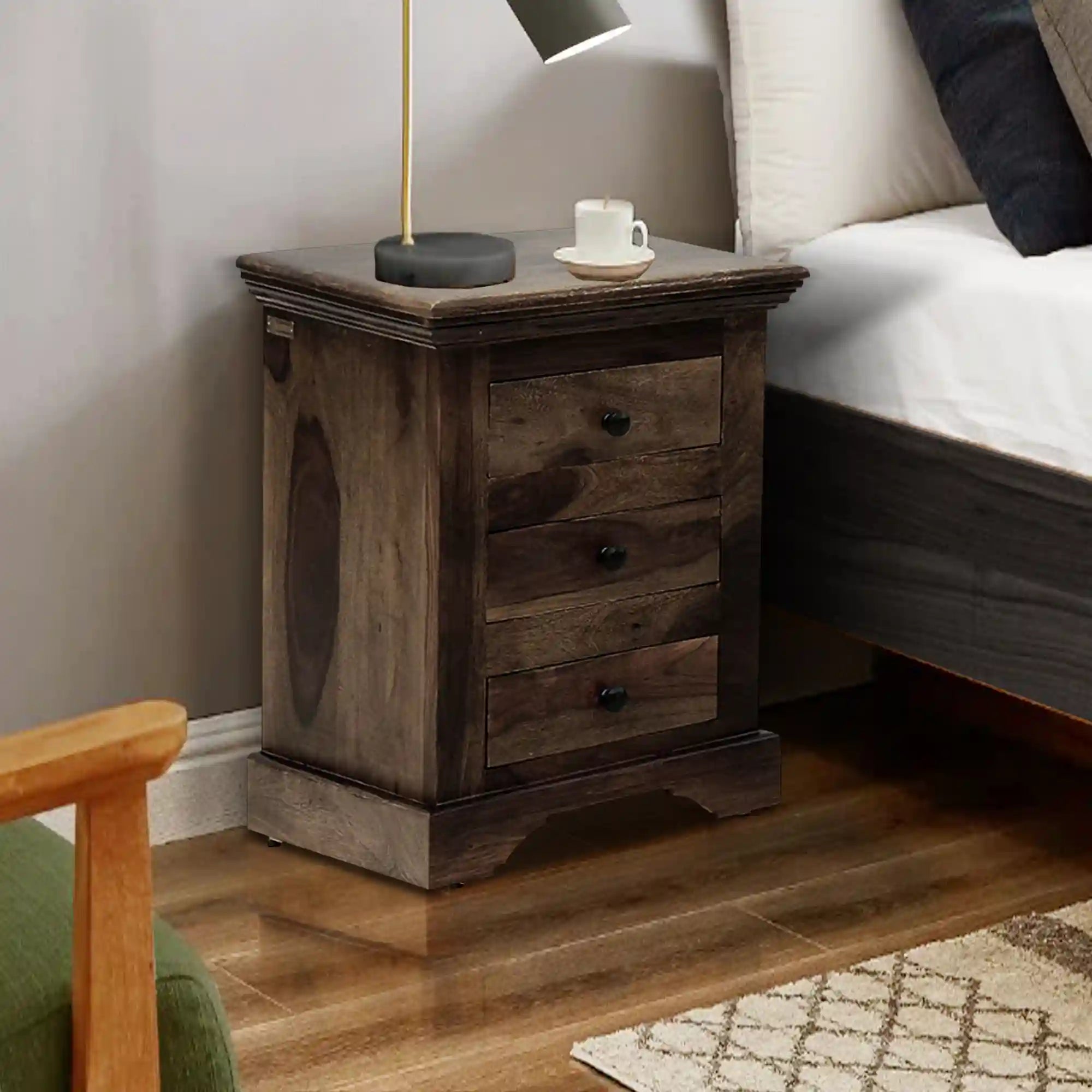 Modern sheesham bedside table with drawer Kanishka design India