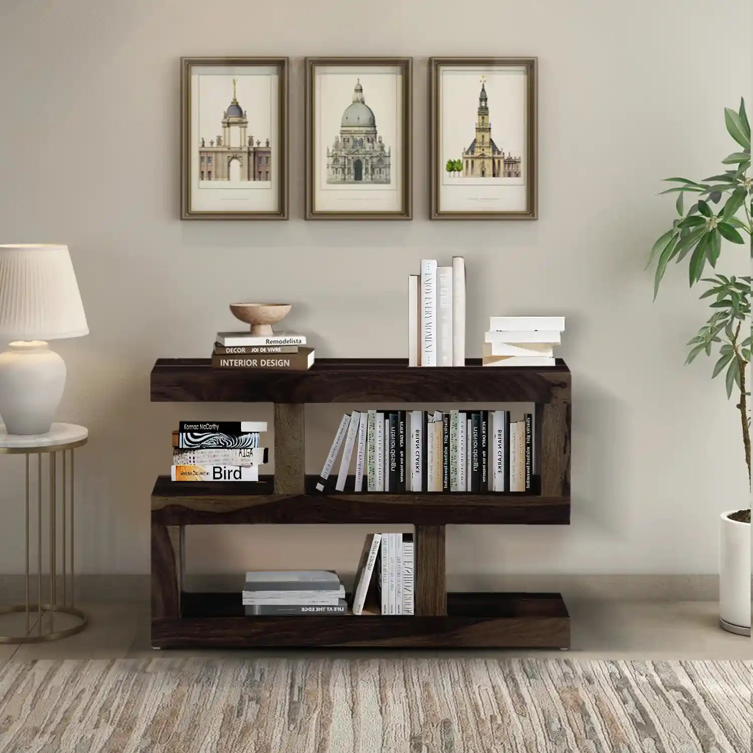 Modern sheesham wood bookshelf small bookcase for study room storage