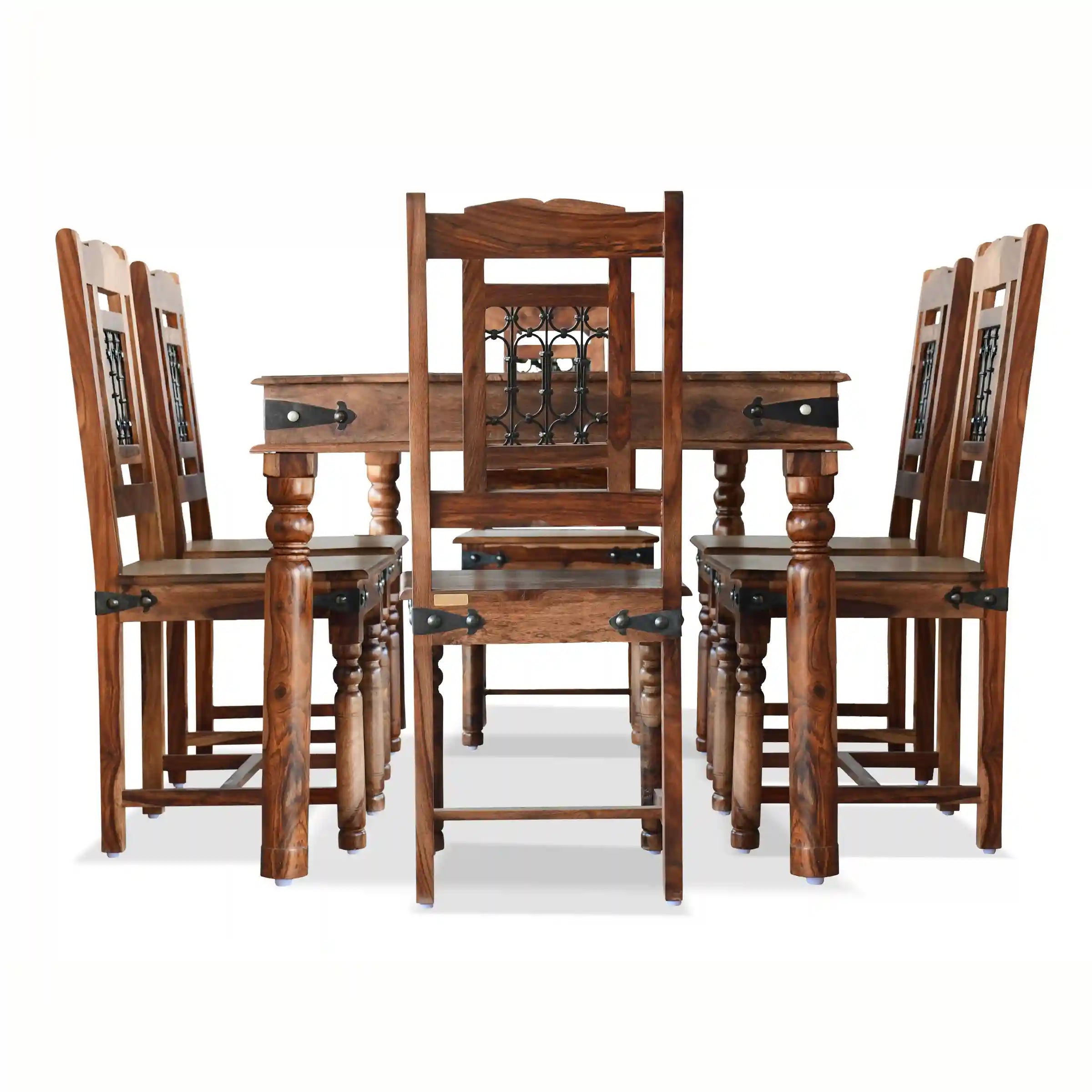 Modern sheesham wood six-seater dining table set Haveli design for stylish interiors