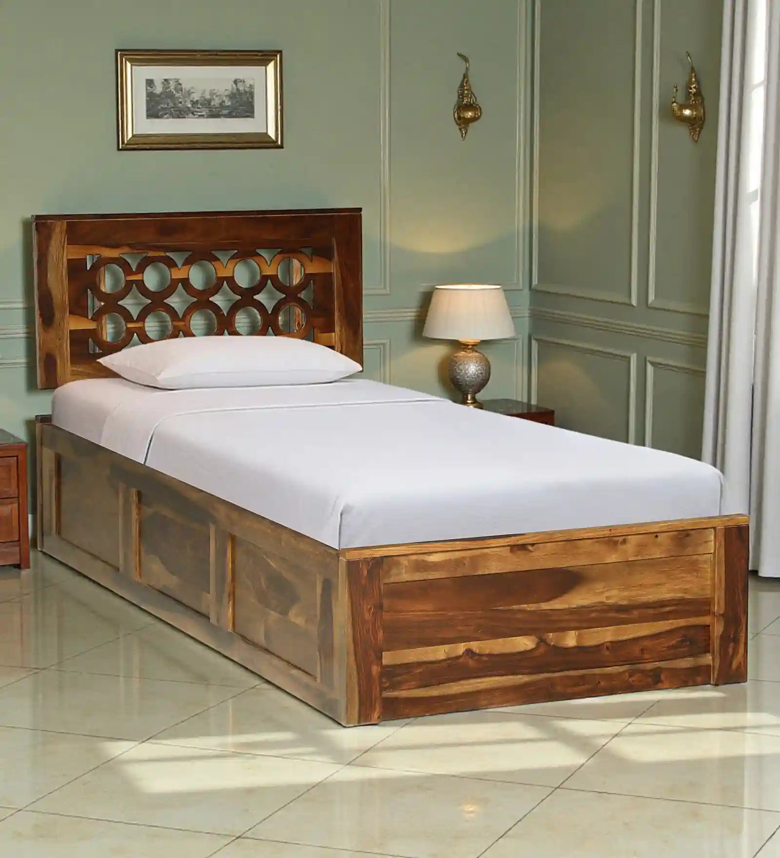 Vainika Solid Wood Single Bed With Storage