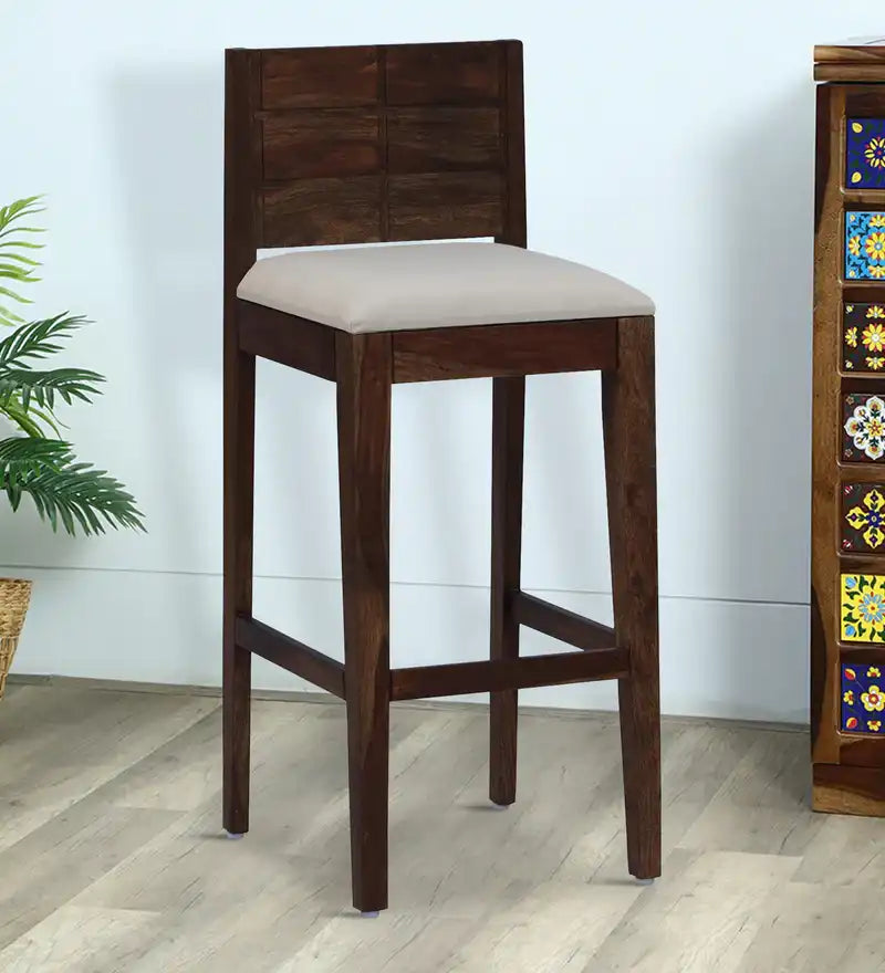 Moscow contemporary solid wood bar chair in sheesham wood for modern counter seating India