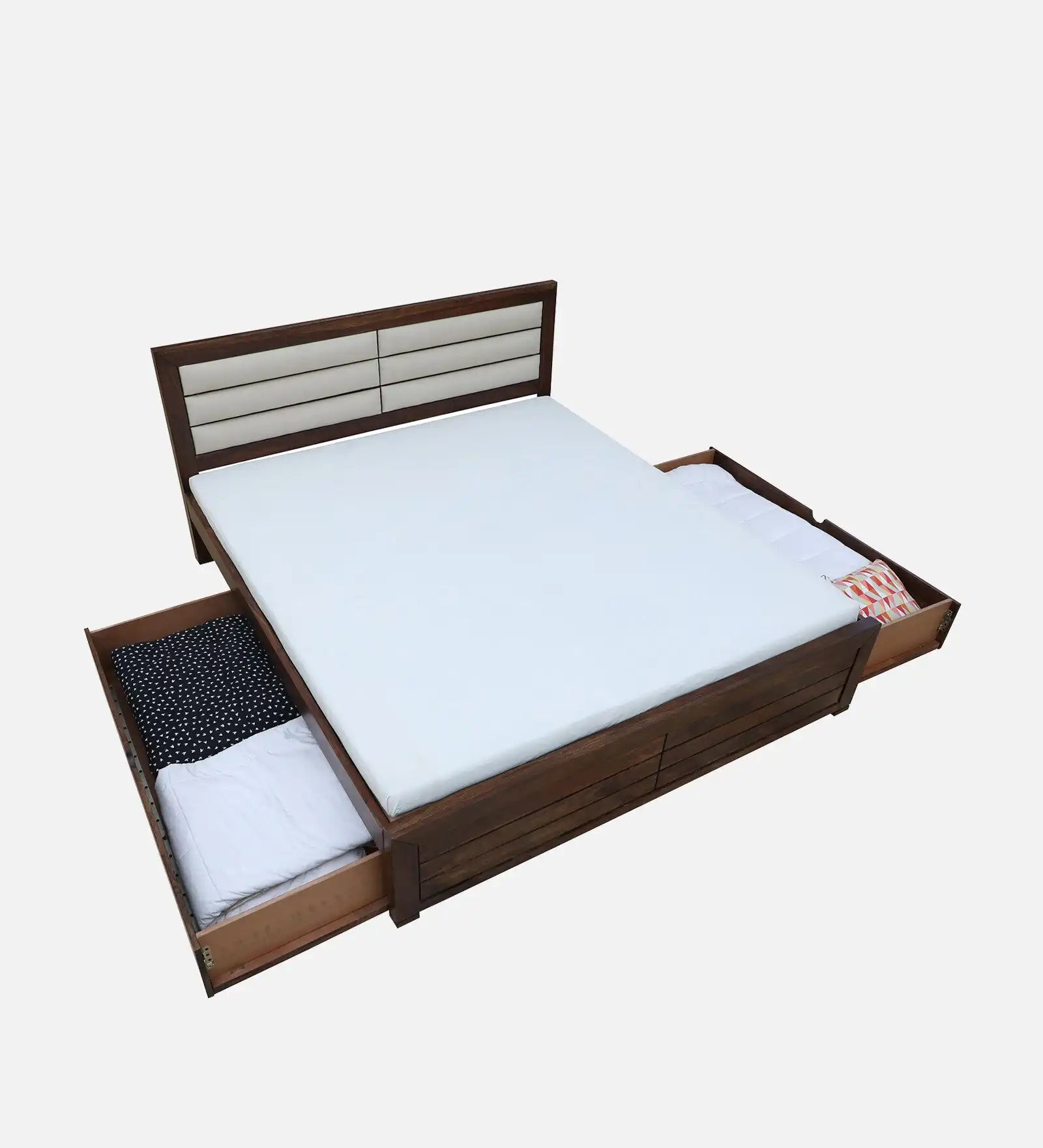 Moscow king size sheesham bed drawer storage teak finish India