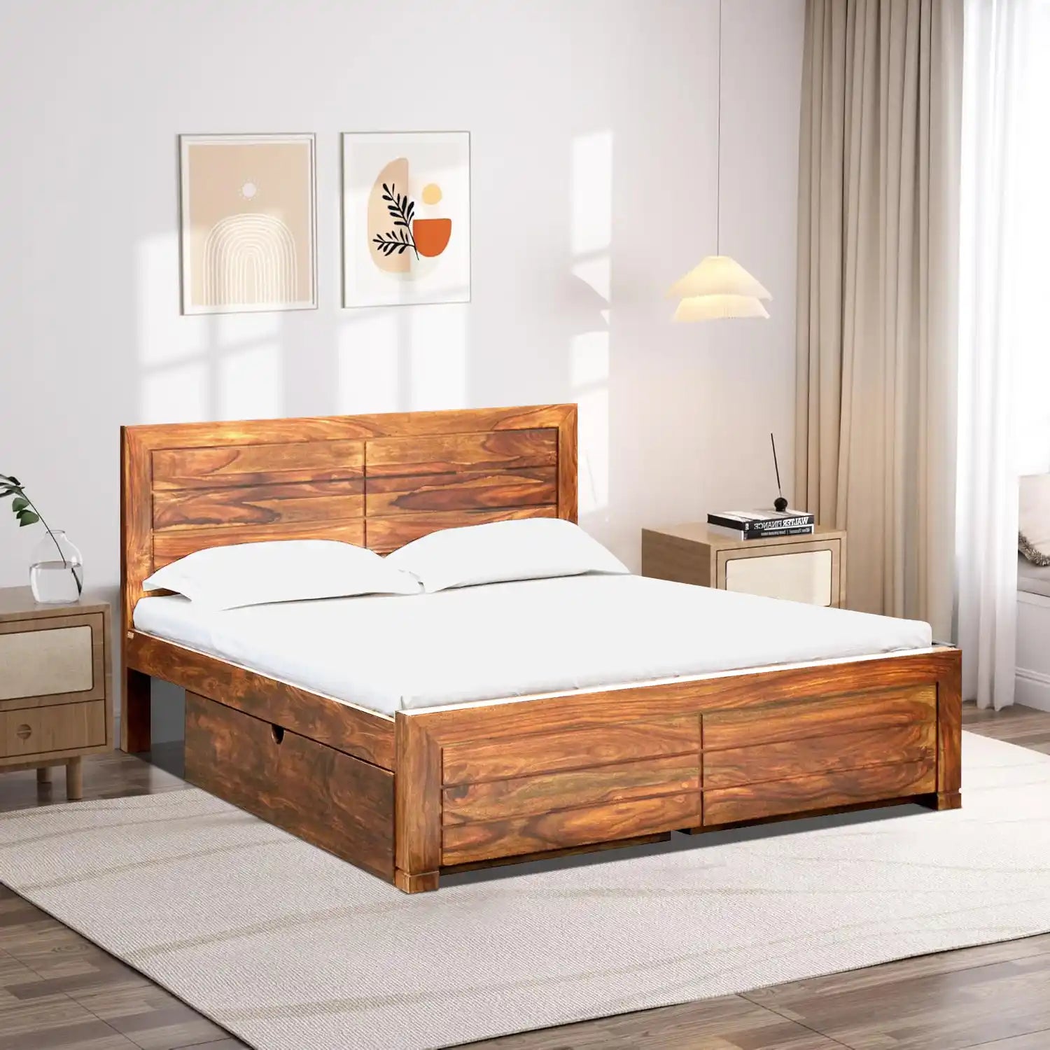 Moscow premium king size bed drawer storage wood design