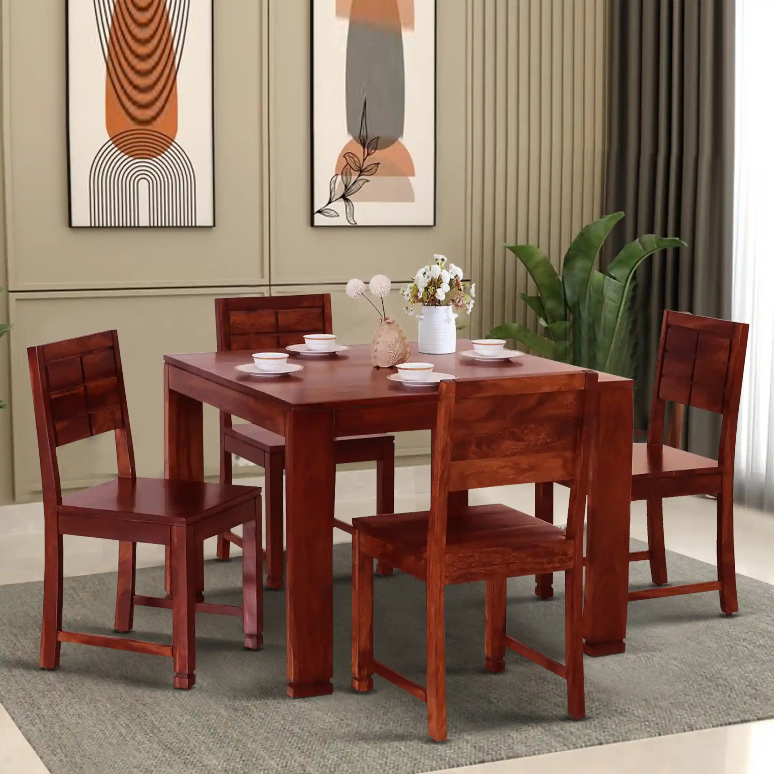 Moscow premium solid wood four seater dining table set modern luxury dining furniture