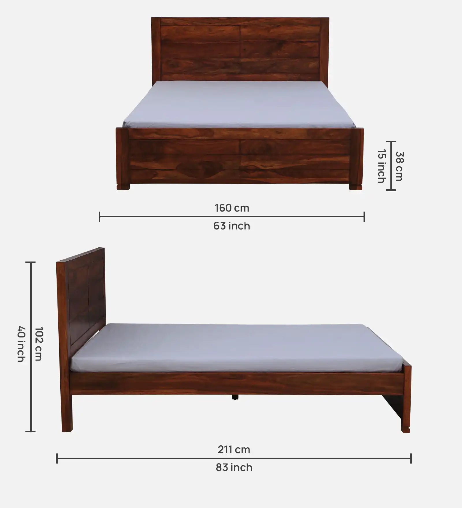 moscow queen size sheesham wood bed without storage teak finish premium wooden bed design