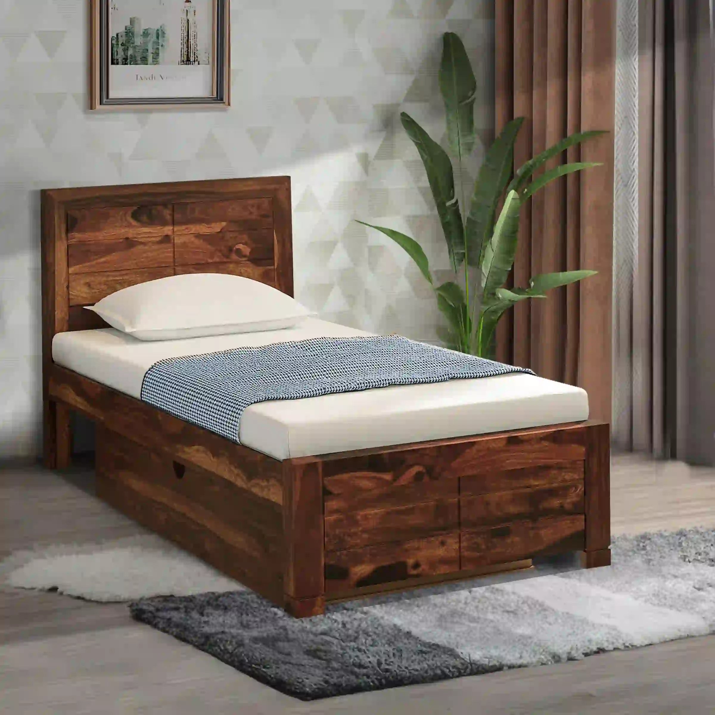 Moscow sheesham wood single bed with drawer storage modern bed India