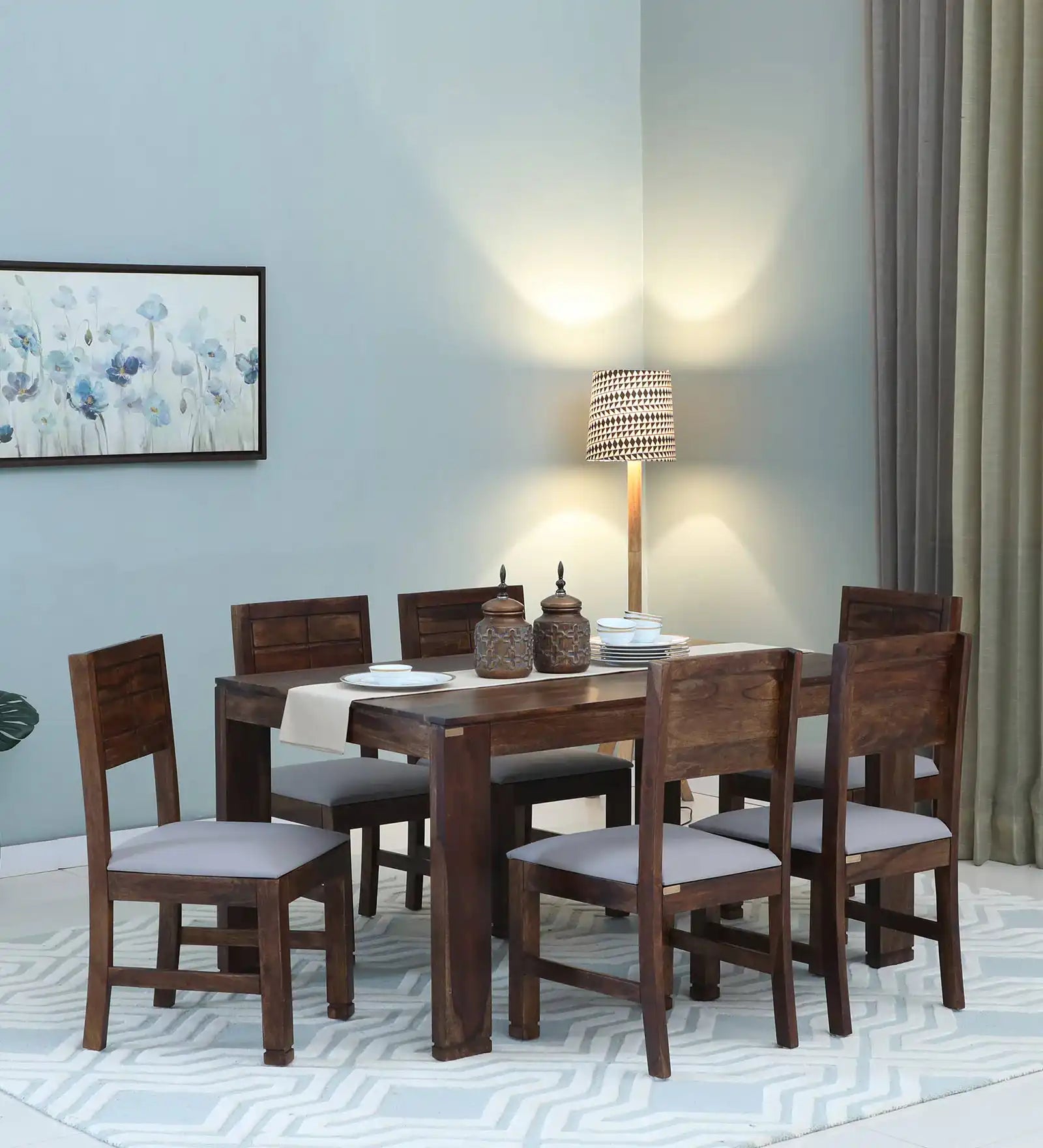 Moscow sheesham wood six-seater dining table set premium solid wood furniture for modern Indian homes