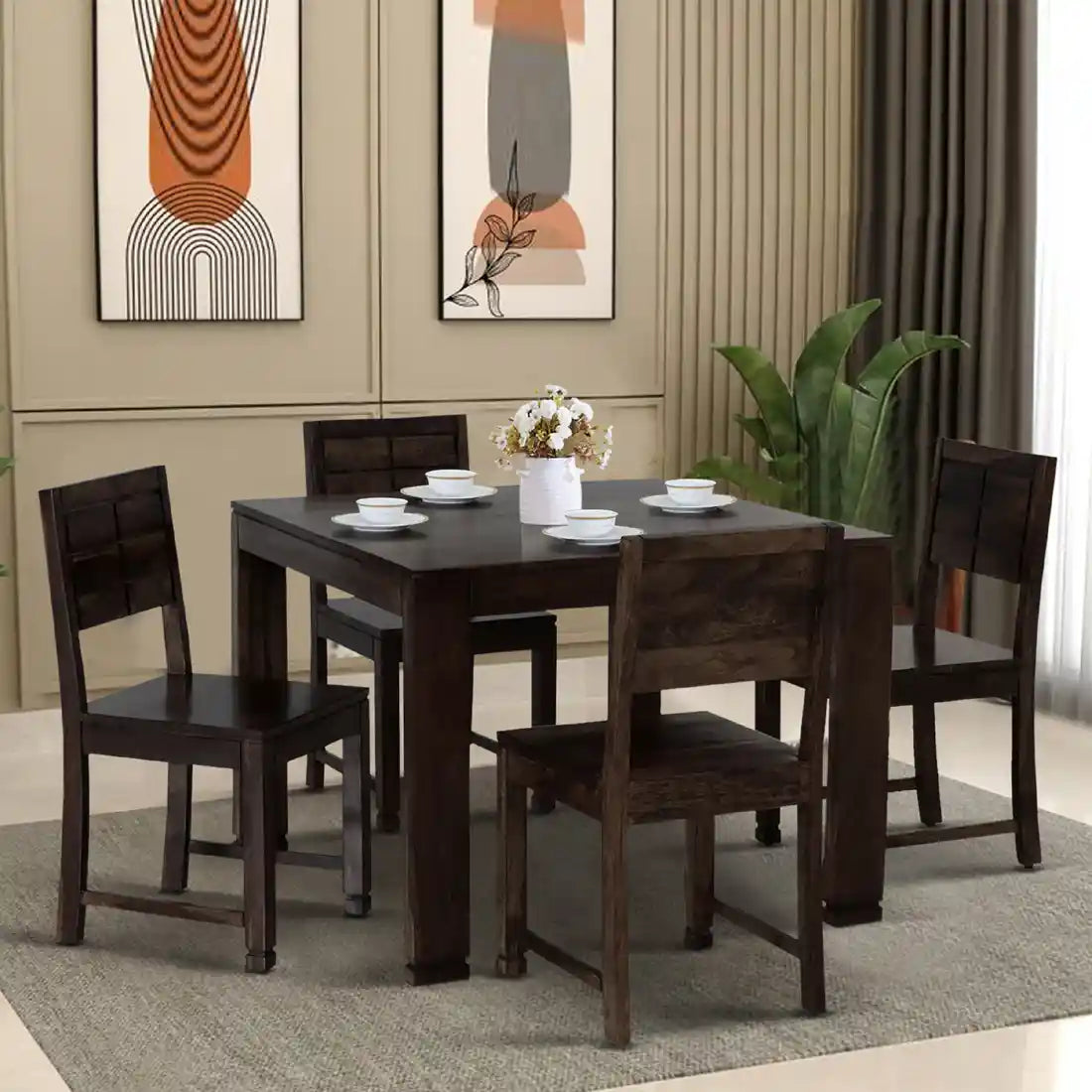Moscow solid sheesham wood four seater dining set with chairs stylish seating