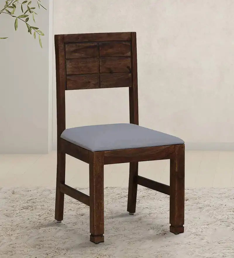 Moscow solid sheesham wood upholstered dining chair set of two with cushioned seating for Indian homes