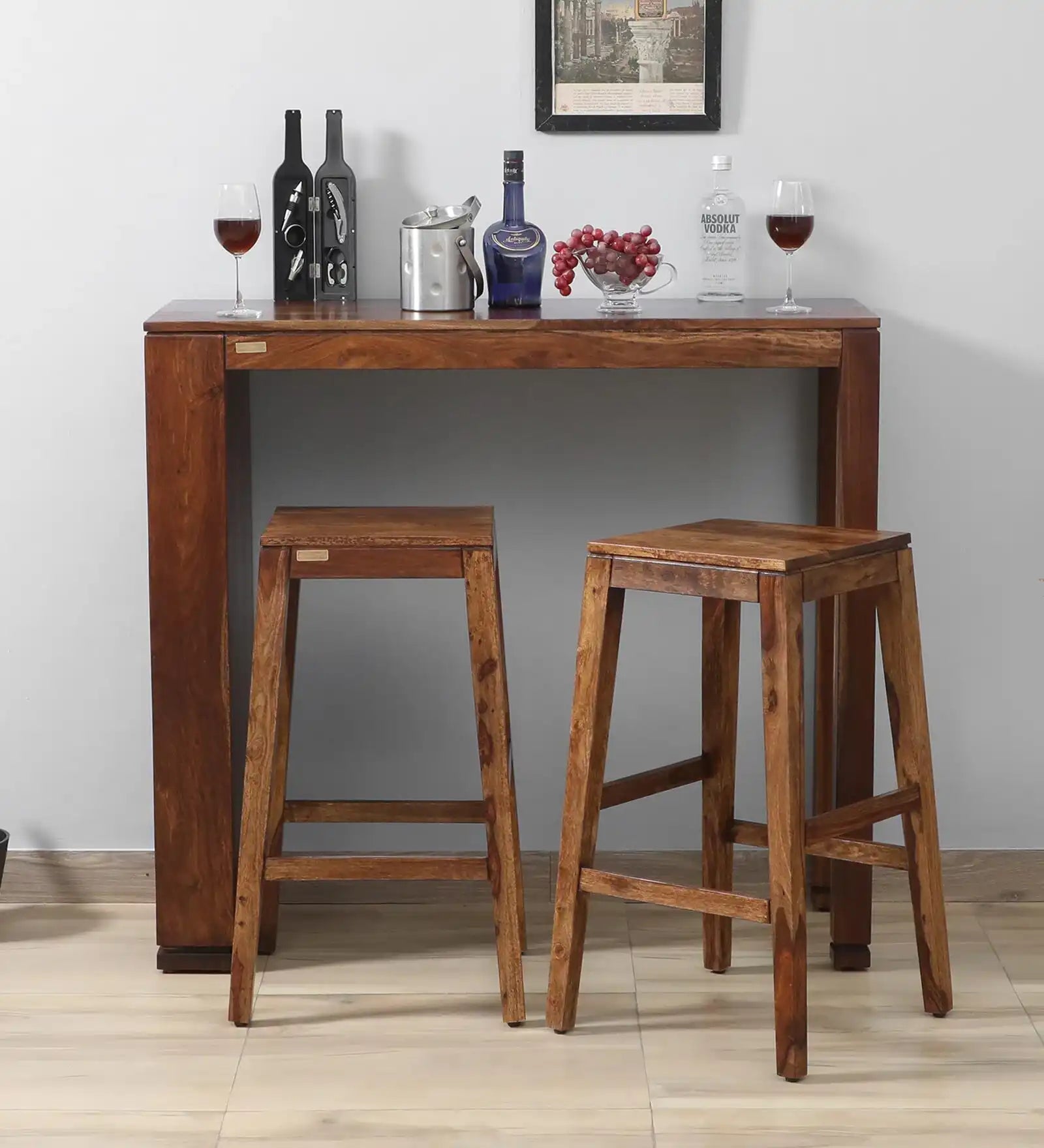 Moscow solid wood bar chair set with table in sheesham wood for home bar setup India