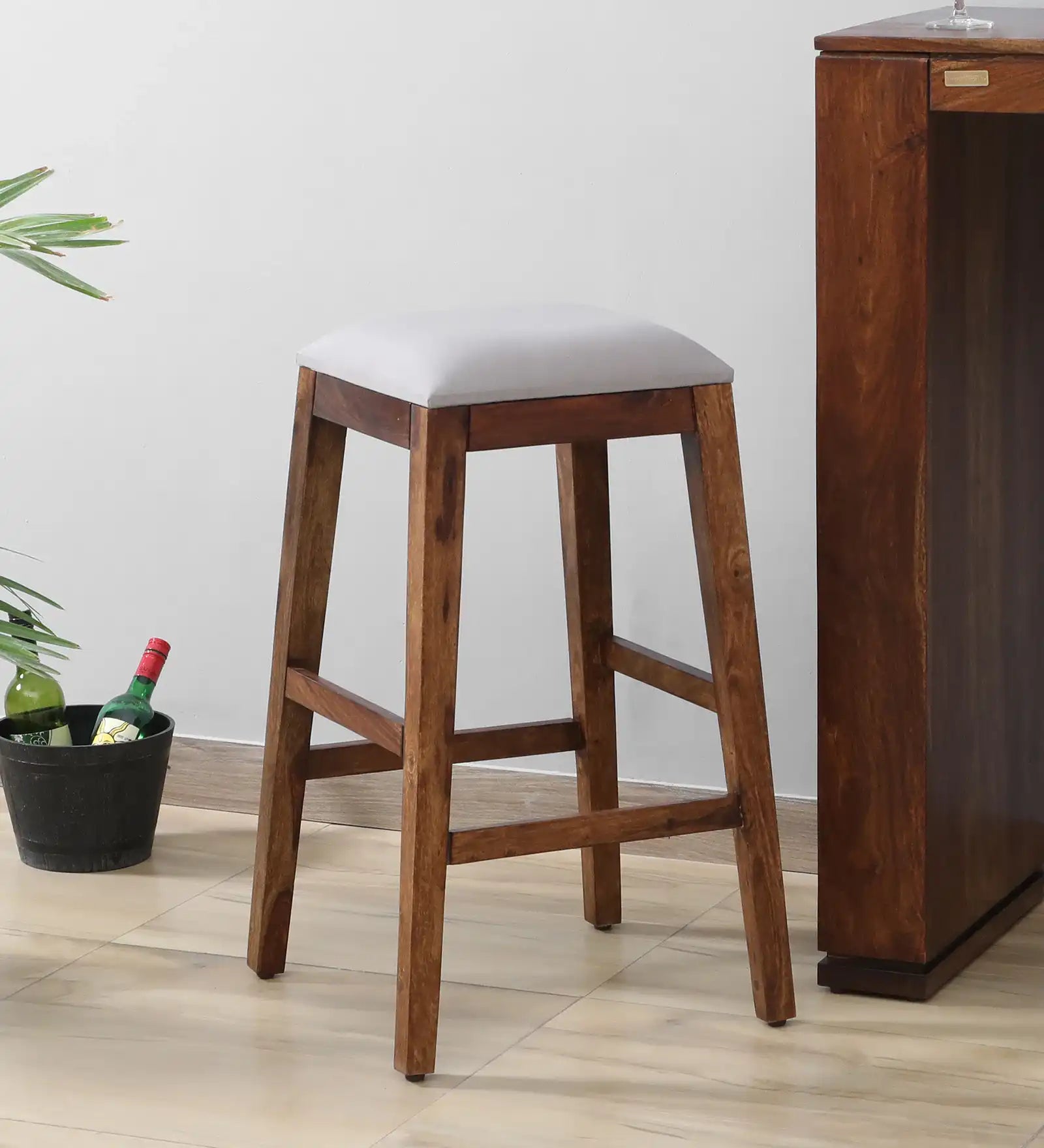 Moscow solid wood bar stool in sheesham wood for kitchen counter seating India