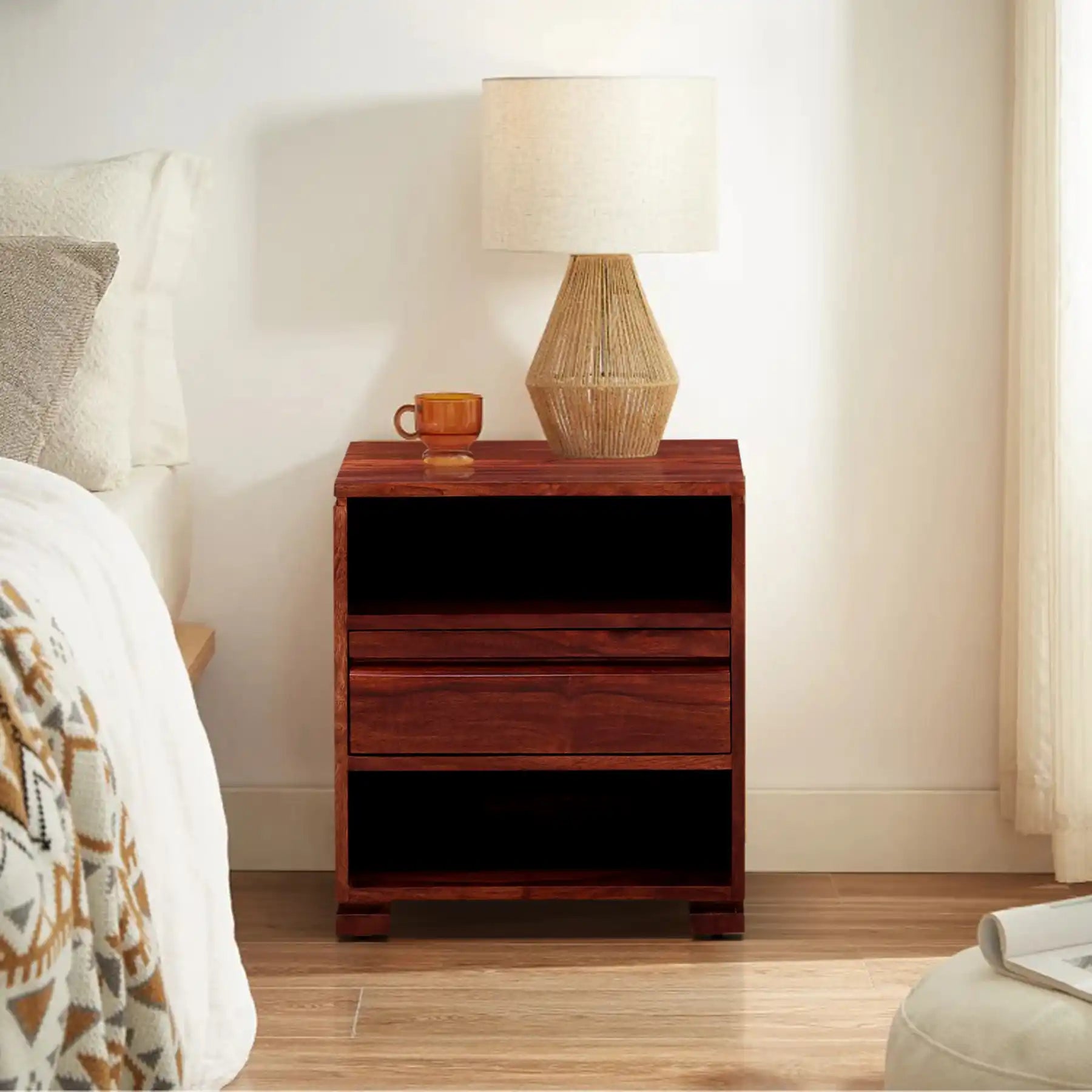Moscow solid wood bedside table compact nightstand furniture India