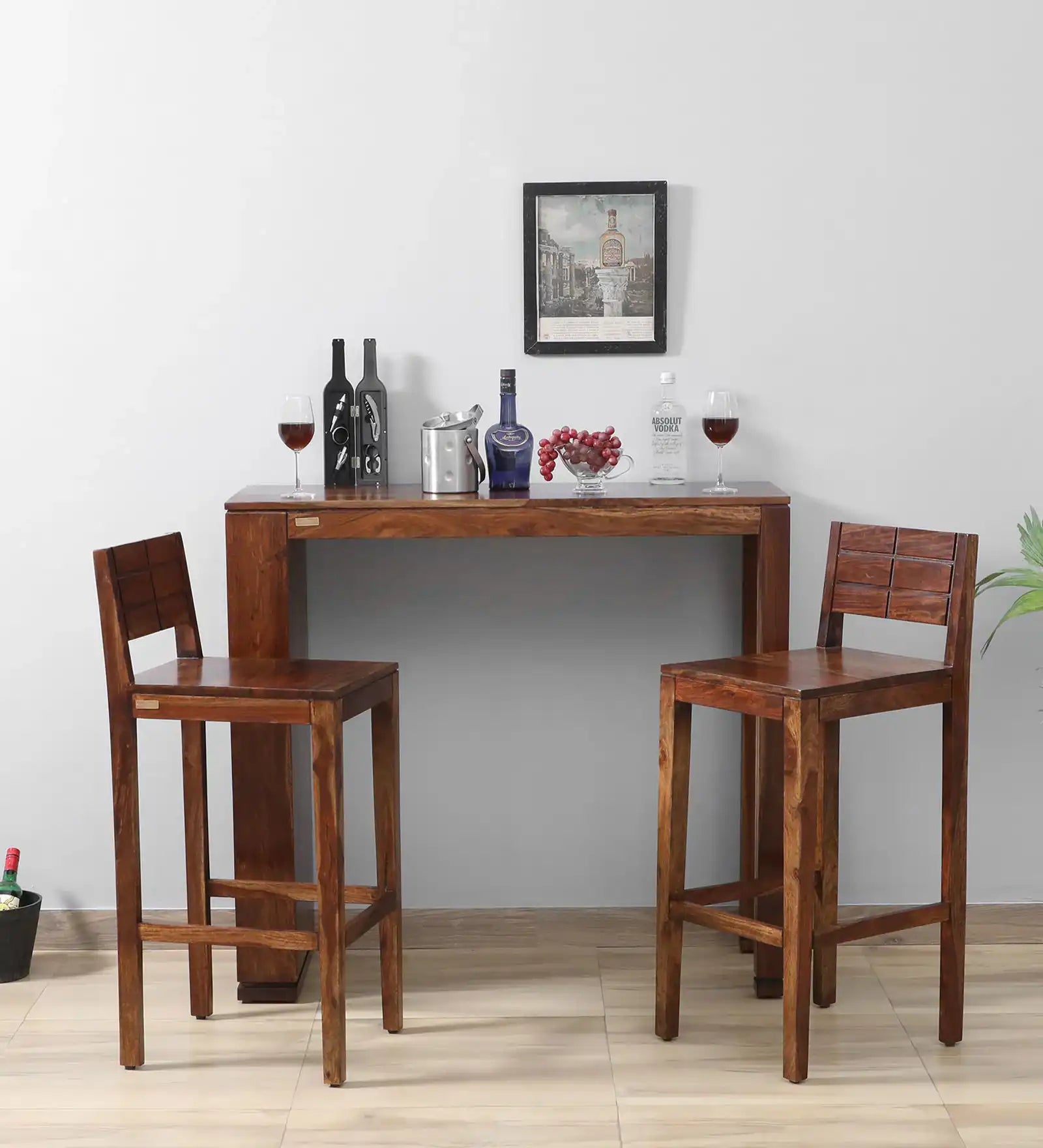 Moscow traditional bar chair set in solid wood with table for home bar setup India