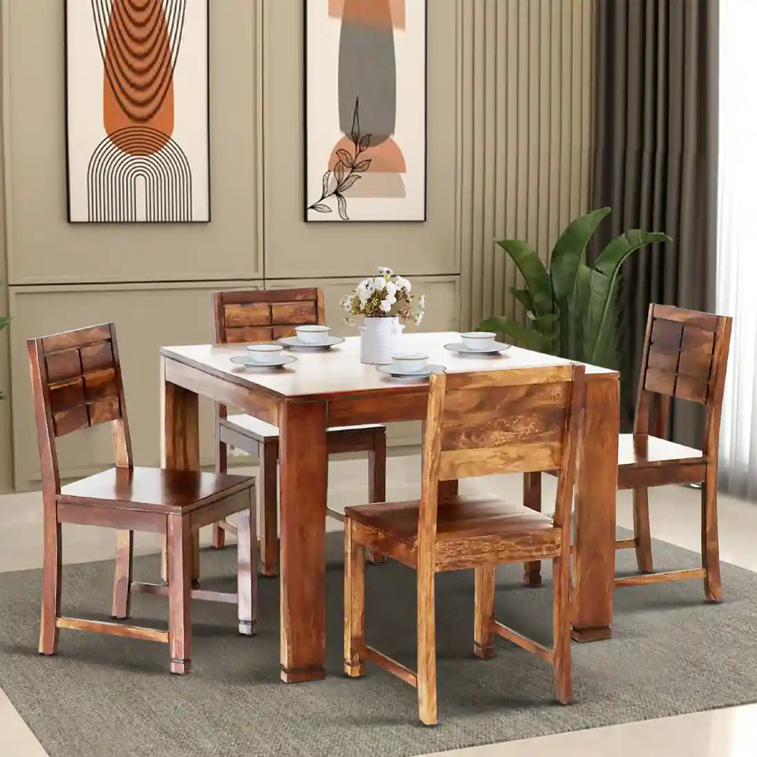 Moscow wooden four seater dining table set for luxury home dining space India