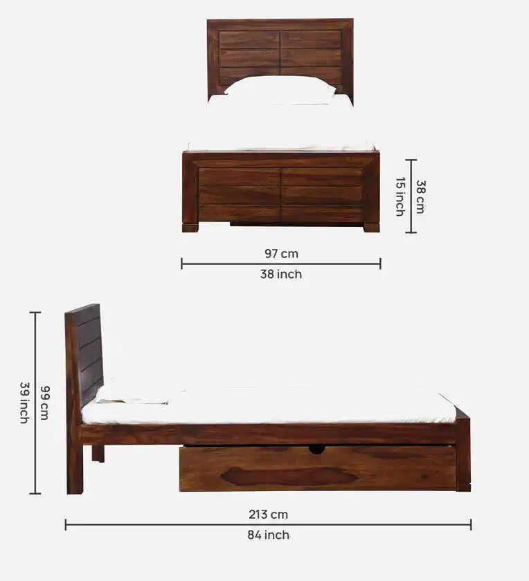 Moscow wooden single bed drawer storage space saving bed India