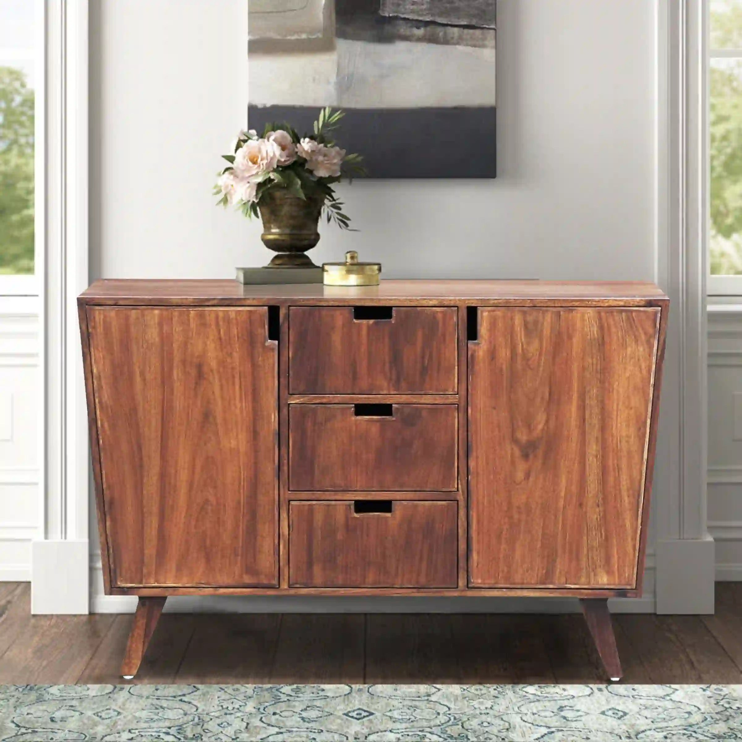 Multi storage credenza sheesham wood console drawer furniture unit