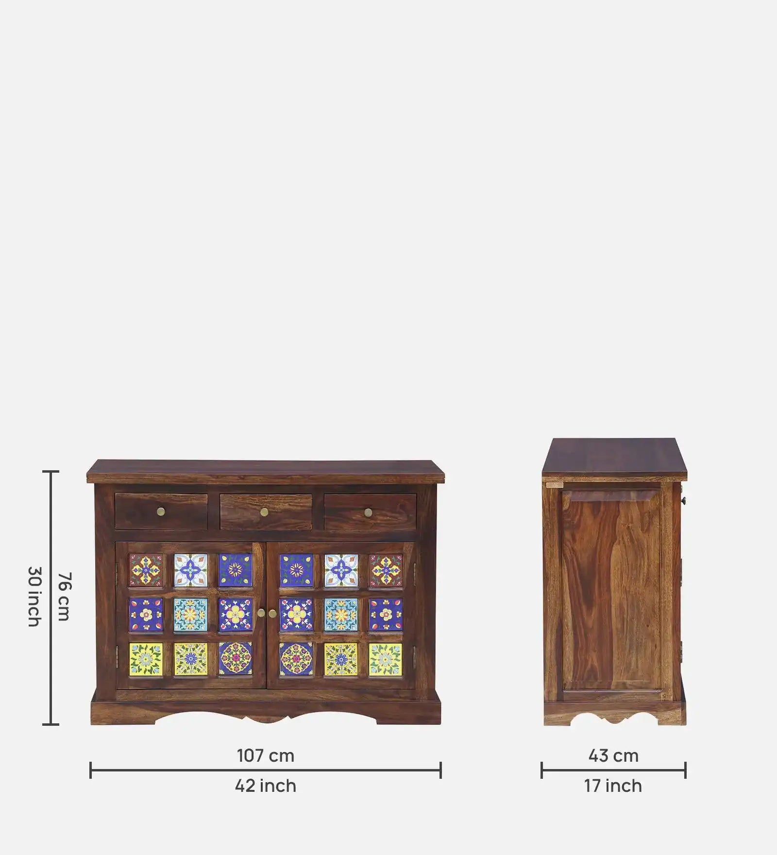 Natural finish modern sideboard sheesham wood storage unit home