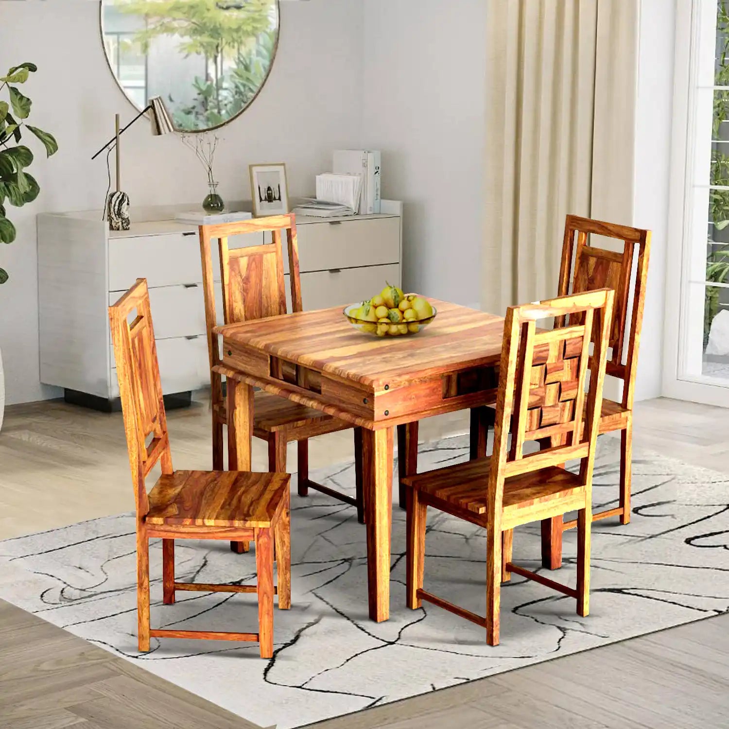 Natural finish Niware dining set four seater modern home furniture