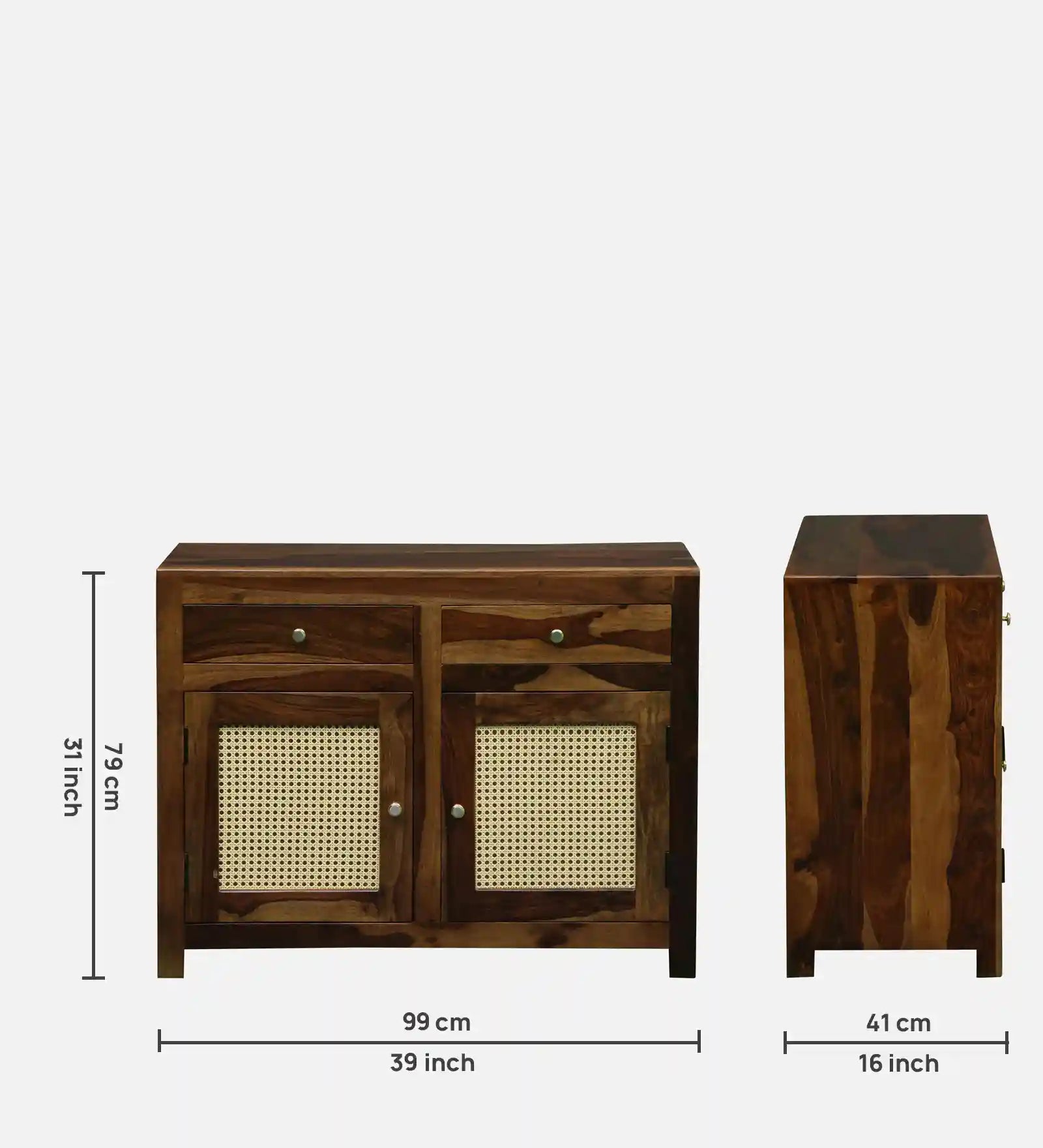 Natural finish rattan sheesham sideboard wooden storage cabinet