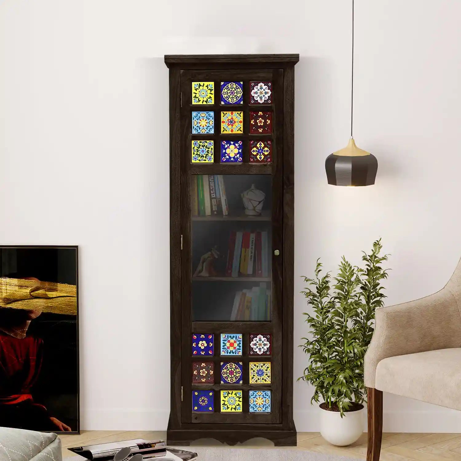 Natural finish sheesham wood bookshelf solid wood bookcase