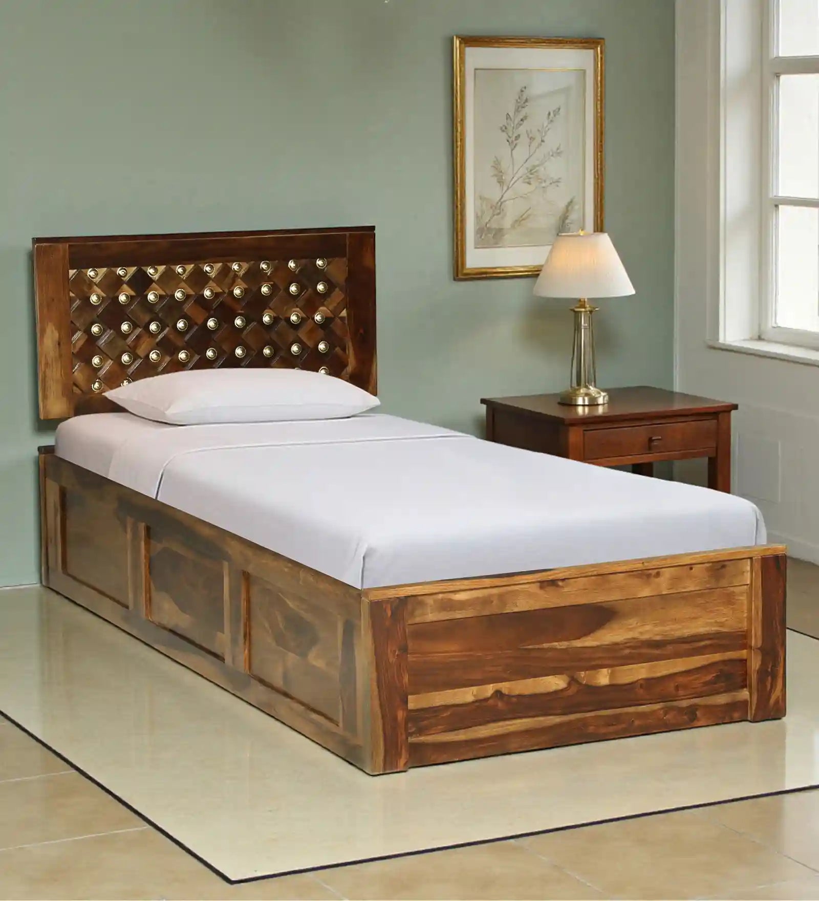 Bakhra Solid Sheesham Wood Single Bed With Storage
