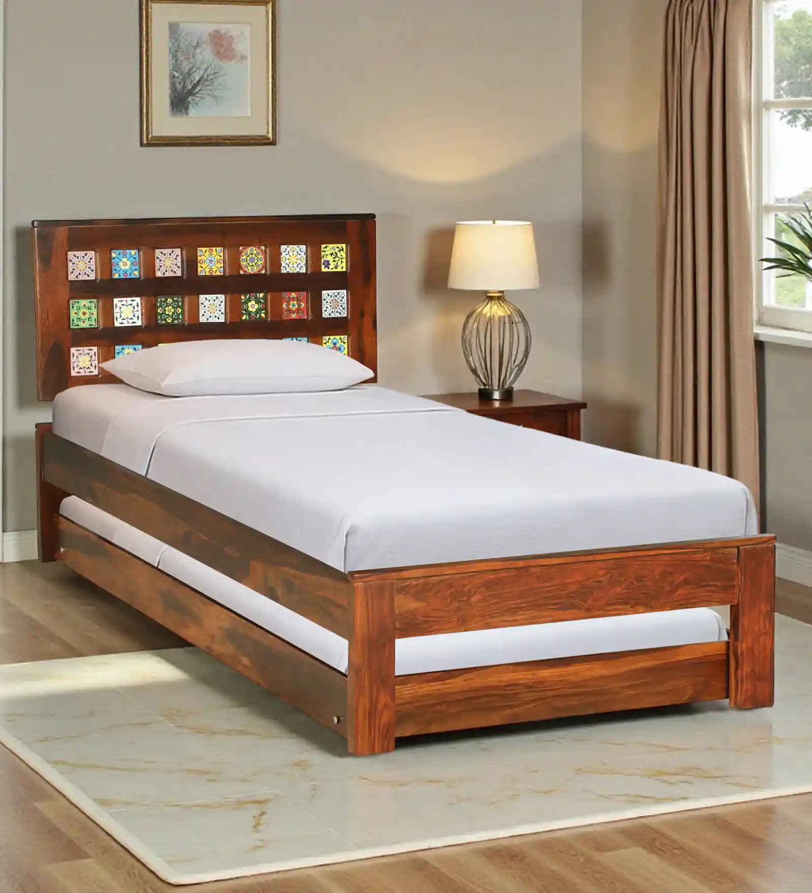 Anamika Solid Wood Single Bed With Trundle