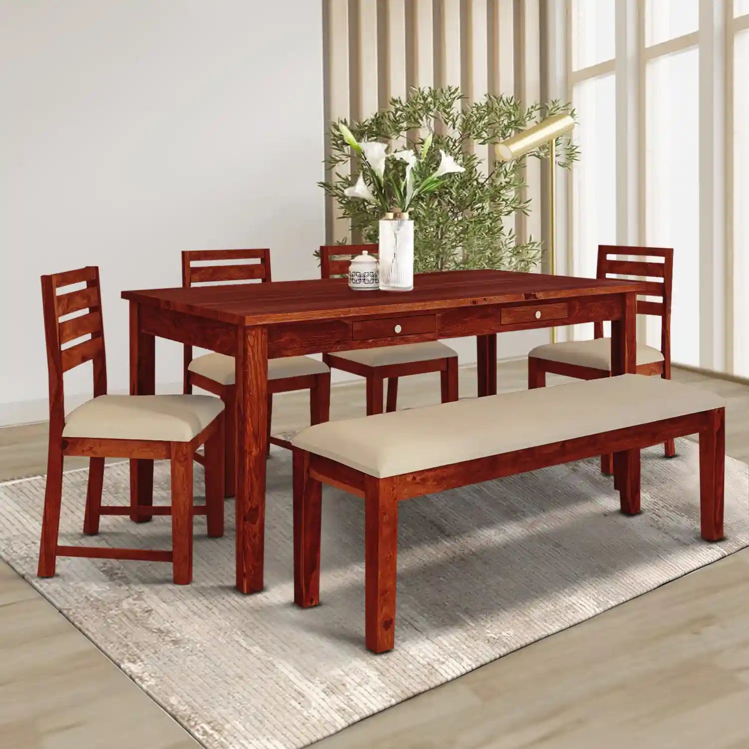 Natural solid wood six-seater dining table set Oslo design strong and durable furniture